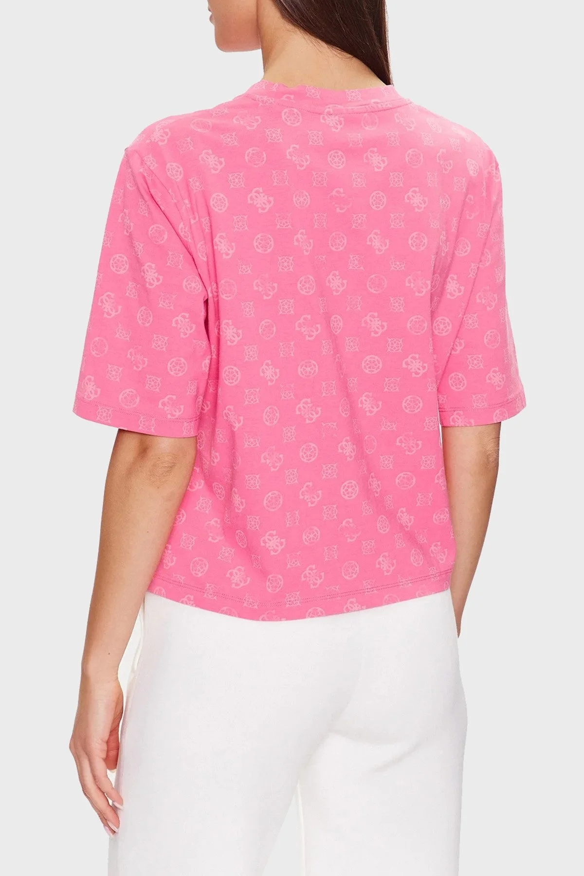 Guess Aletha Pamuklu Regular Fit Bisiklet Yaka Crop Bayan T Shirt V3YI00I3Z14 P65J FUŞYA - 2