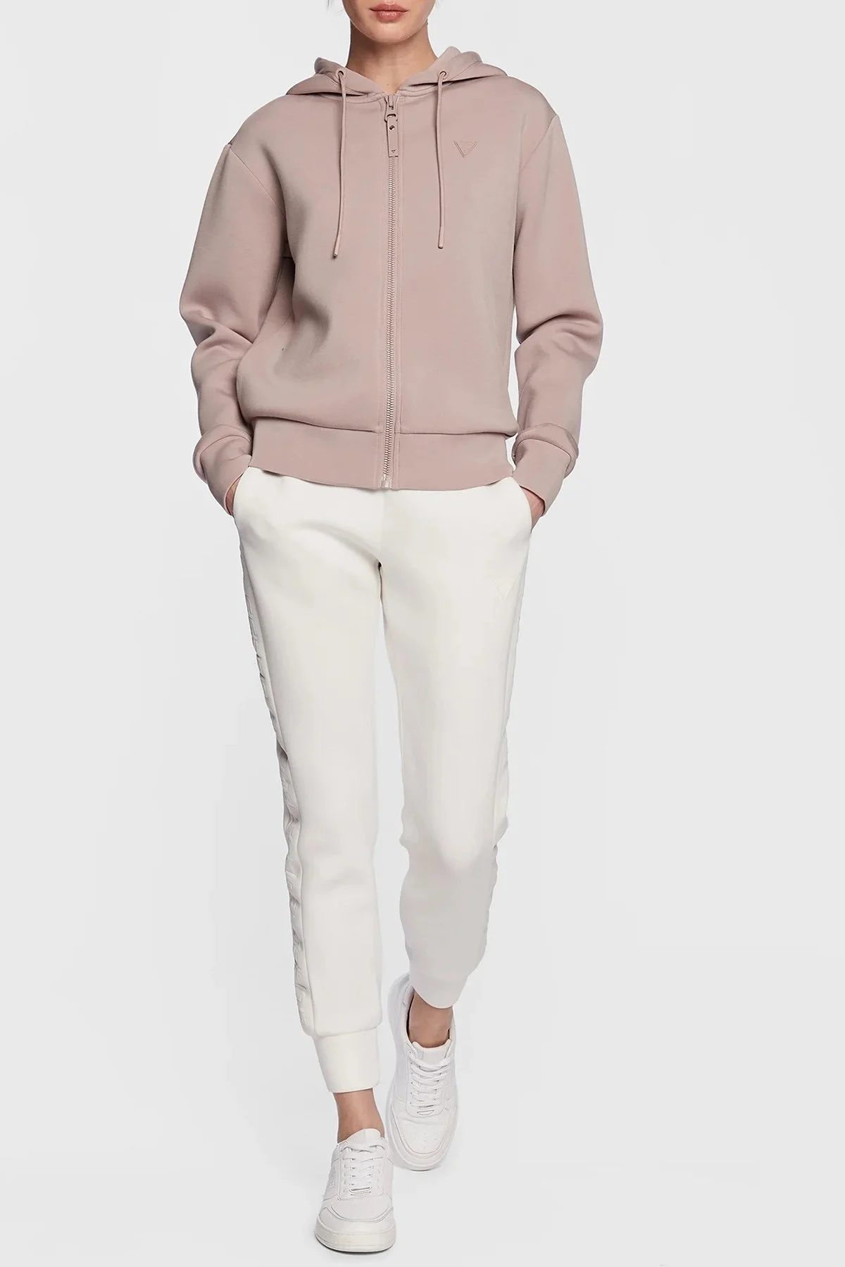 Guess Allie Regular Fit Fermuarlı Kapüşonlu Scuba V3RQ11K7UW2 Bayan Sweat V3RQ11K7UW2 G4Q9 PUDRA - 7