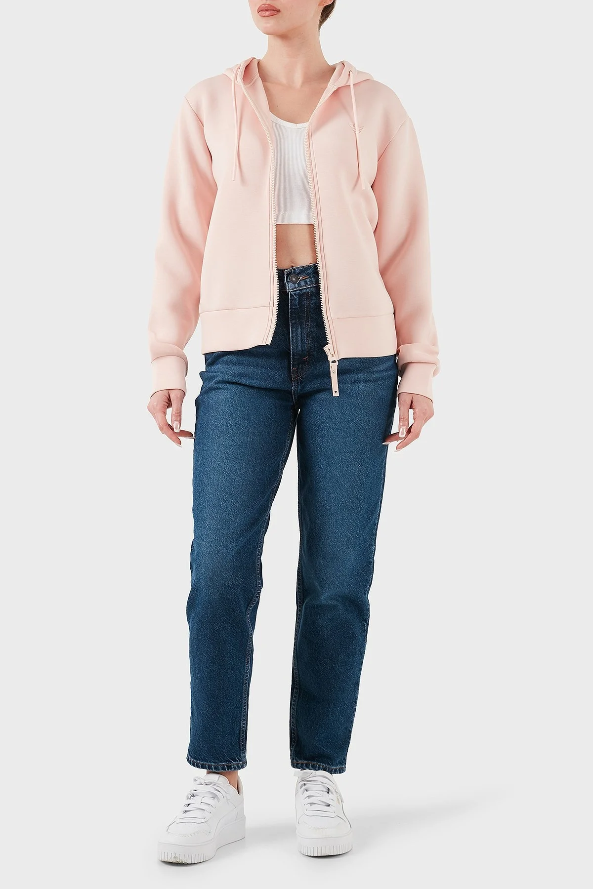 Guess Allie Regular Fit Kapüşonlu Arkası Üçgen Logolu V3RQ11K7UW2 Bayan Sweat V3RQ11 K7UW2 G6O1 PUDRA - 7