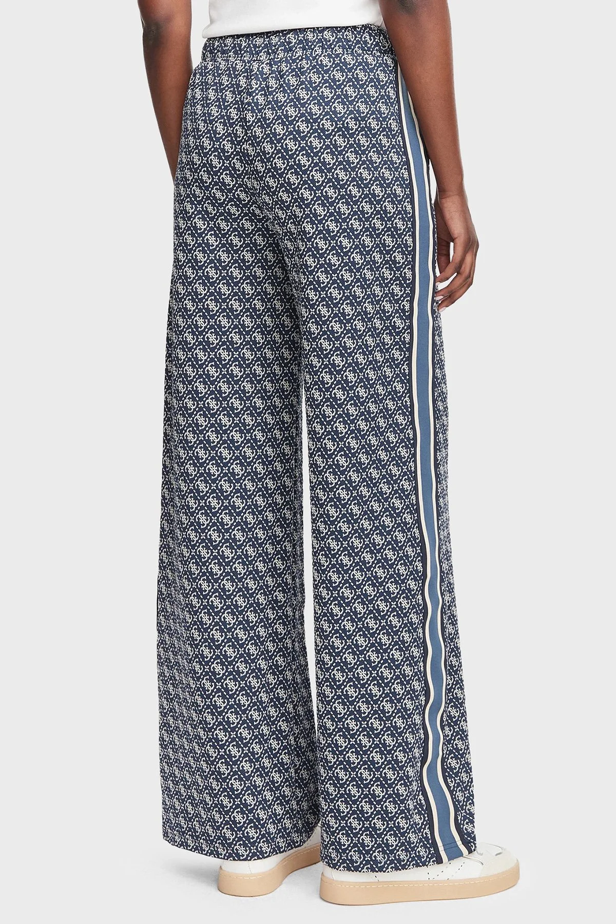 Guess Allover Jacquard 4G Logolu Wide Leg Bol Paça V6YB27K5181 Kadın Pantolon V6YB27 K5181 FBIR Lacivert - 3