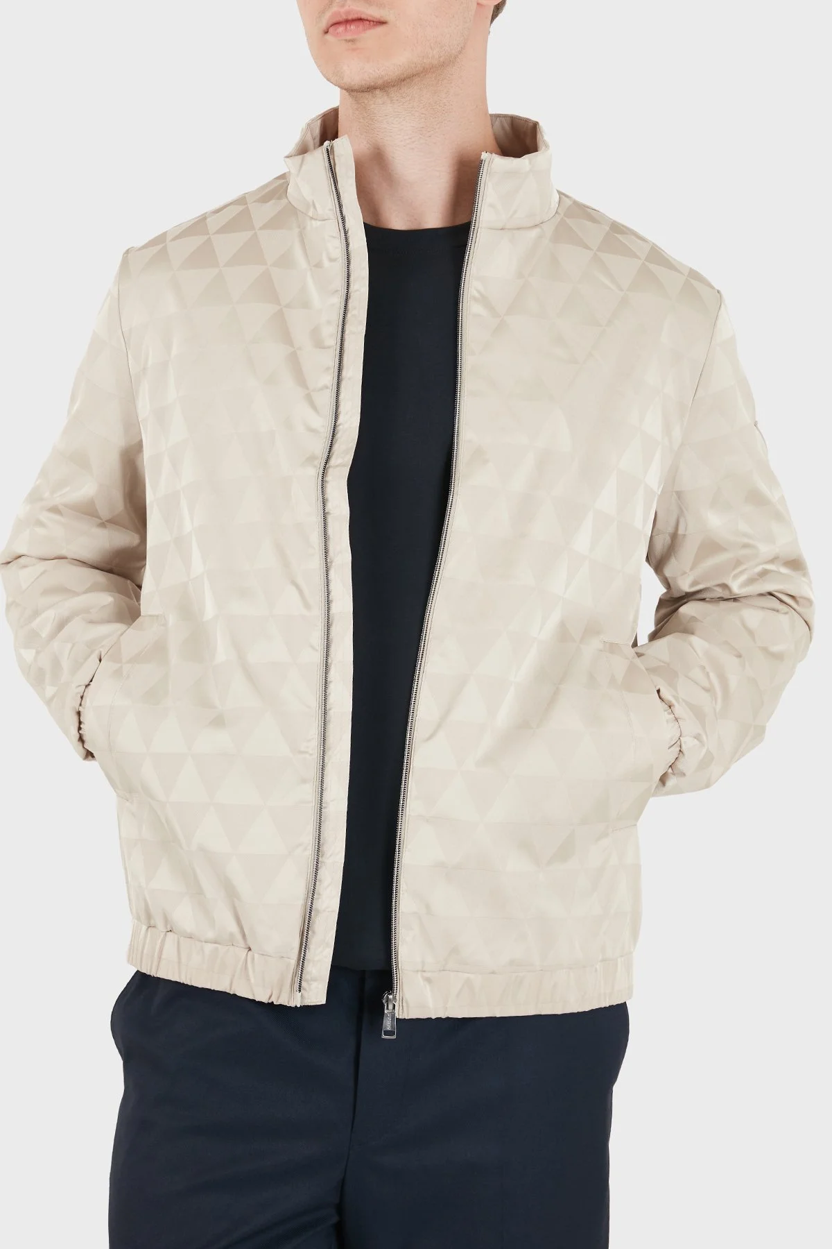 Guess Allover Logolu Dik Yaka Suya Dayanıklı M6YL24W2815 Erkek Mont M6YL24 W2815 FNM9 Bej - 1