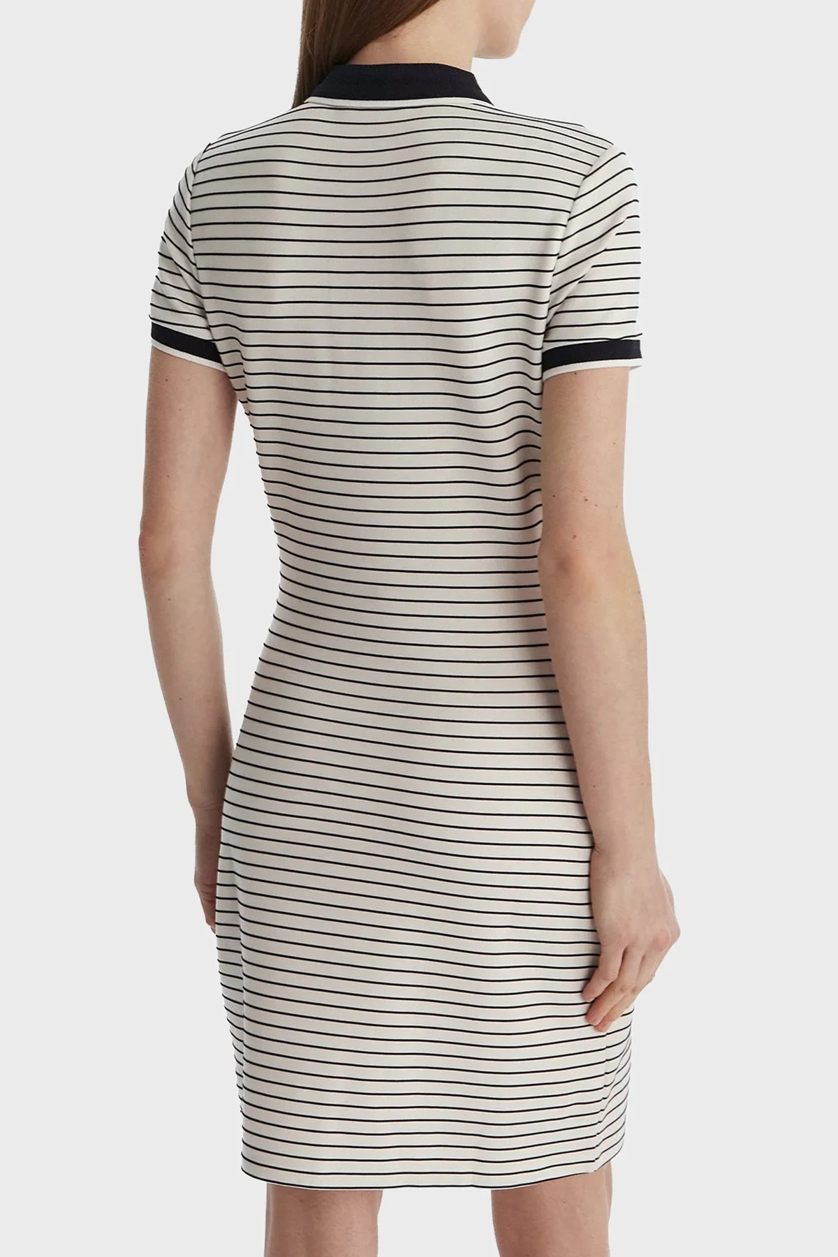 Guess Alphonsin Regular Fit Düğmeli Polo Yaka Çizgili Mini W6GK14K2948 Bayan Elbise W6GK14 K2948 S0AK BEYAZ-SİYAH - 3