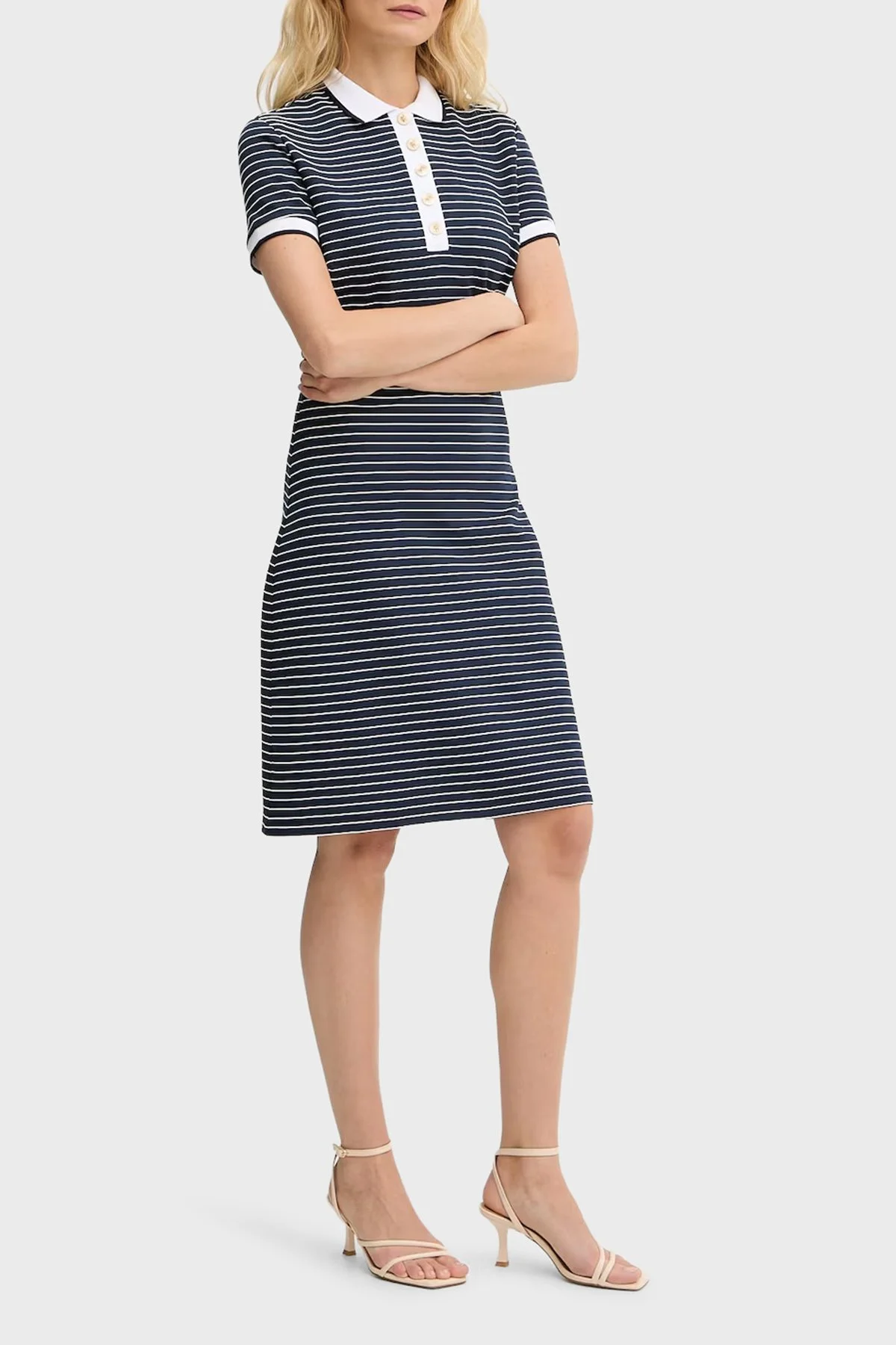 Guess Alphonsin Slim Fit Çizgili Düğmeli Polo Yaka W6GK14K2948 Bayan Elbise W6GK14 K2948 SB09 LACİVERT - 3