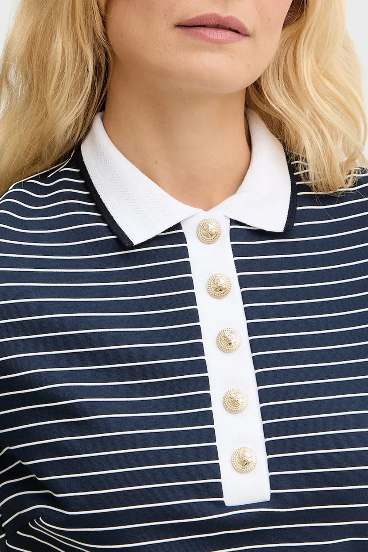 Guess Alphonsin Slim Fit Çizgili Düğmeli Polo Yaka W6GK14K2948 Bayan Elbise W6GK14 K2948 SB09 LACİVERT - 4