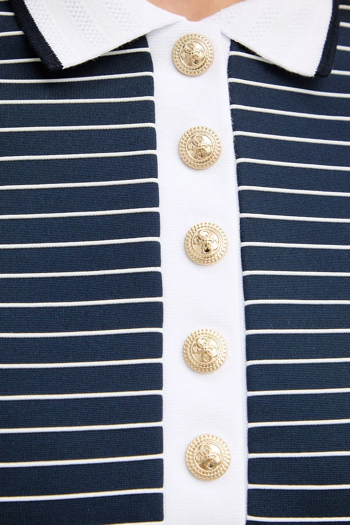 Guess Alphonsin Slim Fit Çizgili Düğmeli Polo Yaka W6GK14K2948 Bayan Elbise W6GK14 K2948 SB09 LACİVERT - 5