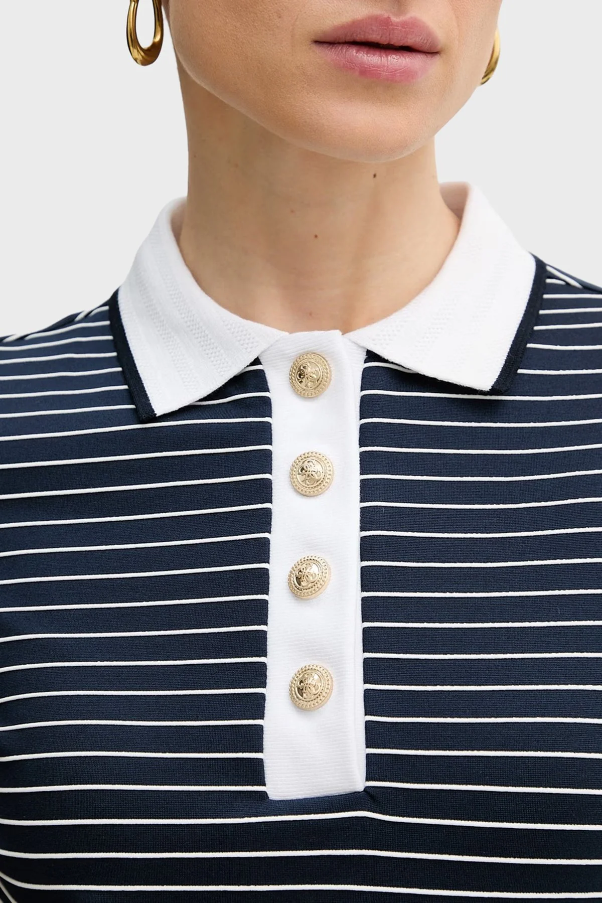 Guess Alphonsin Slim Fit Çizgili Düğmeli W6GP17K2946 Bayan Polo W6GP17 K2946 SB09 LACİVERT - 4