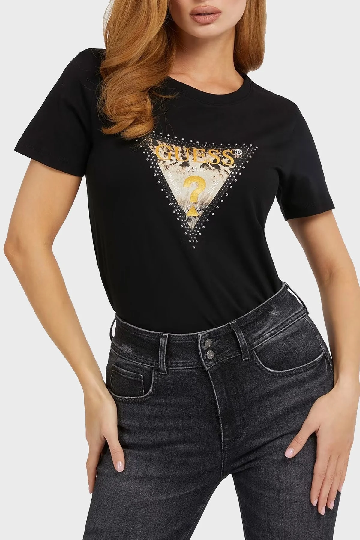 Guess Animal % 100 Pamuk Regular Fit Bayan T Shirt W3YI41I3Z14 JBLK SİYAH - 1