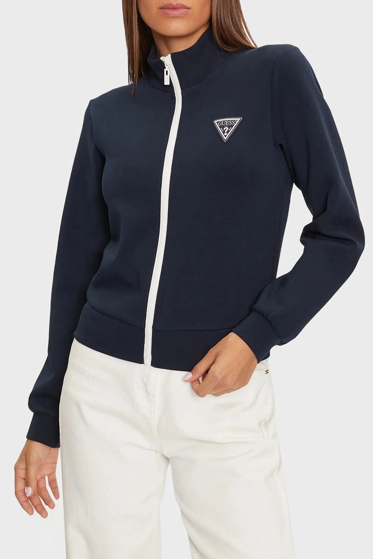 Guess Ann Full Zip Logolu Regular Fit Dik Yaka V3BQ12KBCK2 Bayan Sweat V3BQ12 KBCK2 A71W LACİVERT - 1