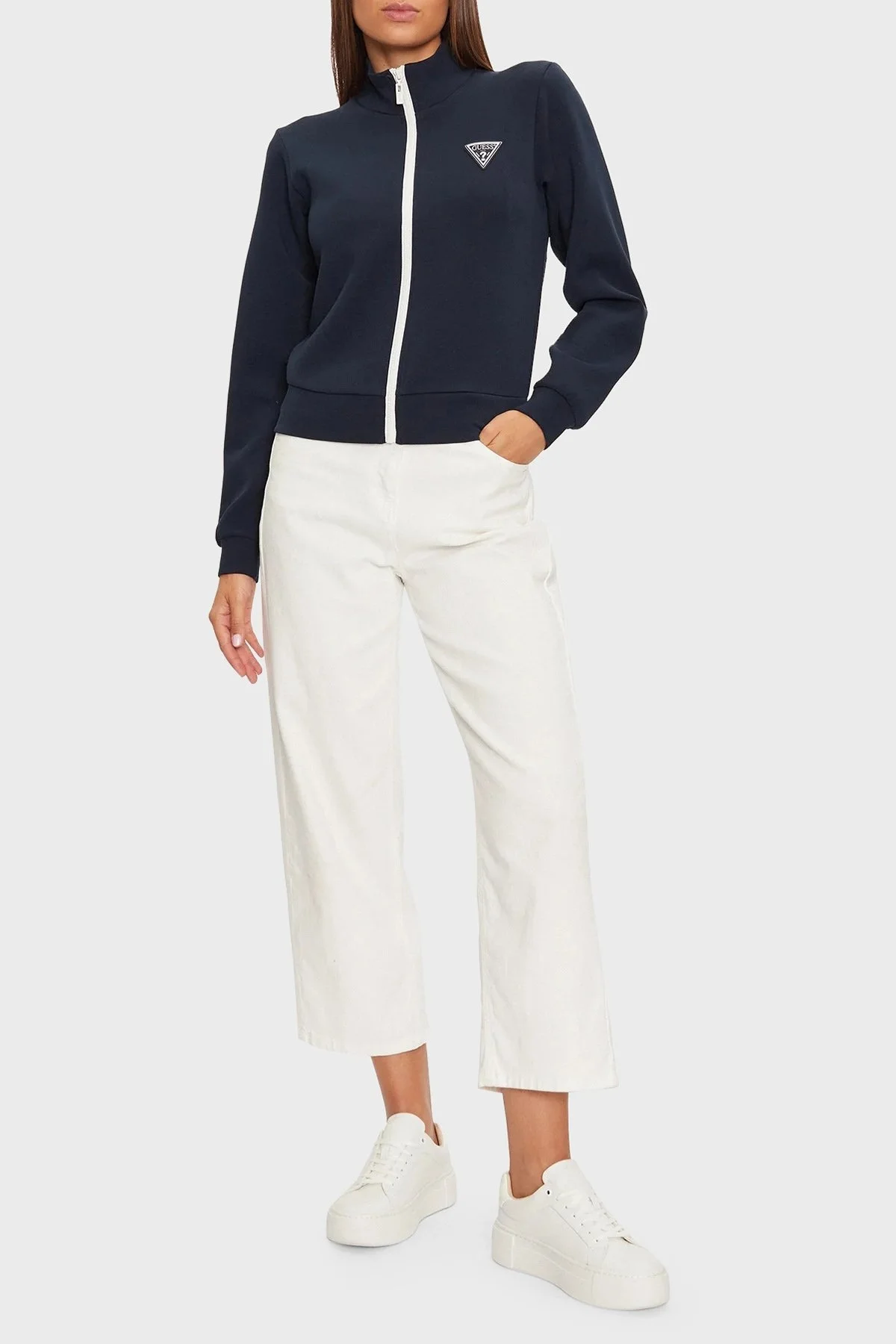 Guess Ann Full Zip Logolu Regular Fit Dik Yaka V3BQ12KBCK2 Bayan Sweat V3BQ12 KBCK2 A71W LACİVERT - 3