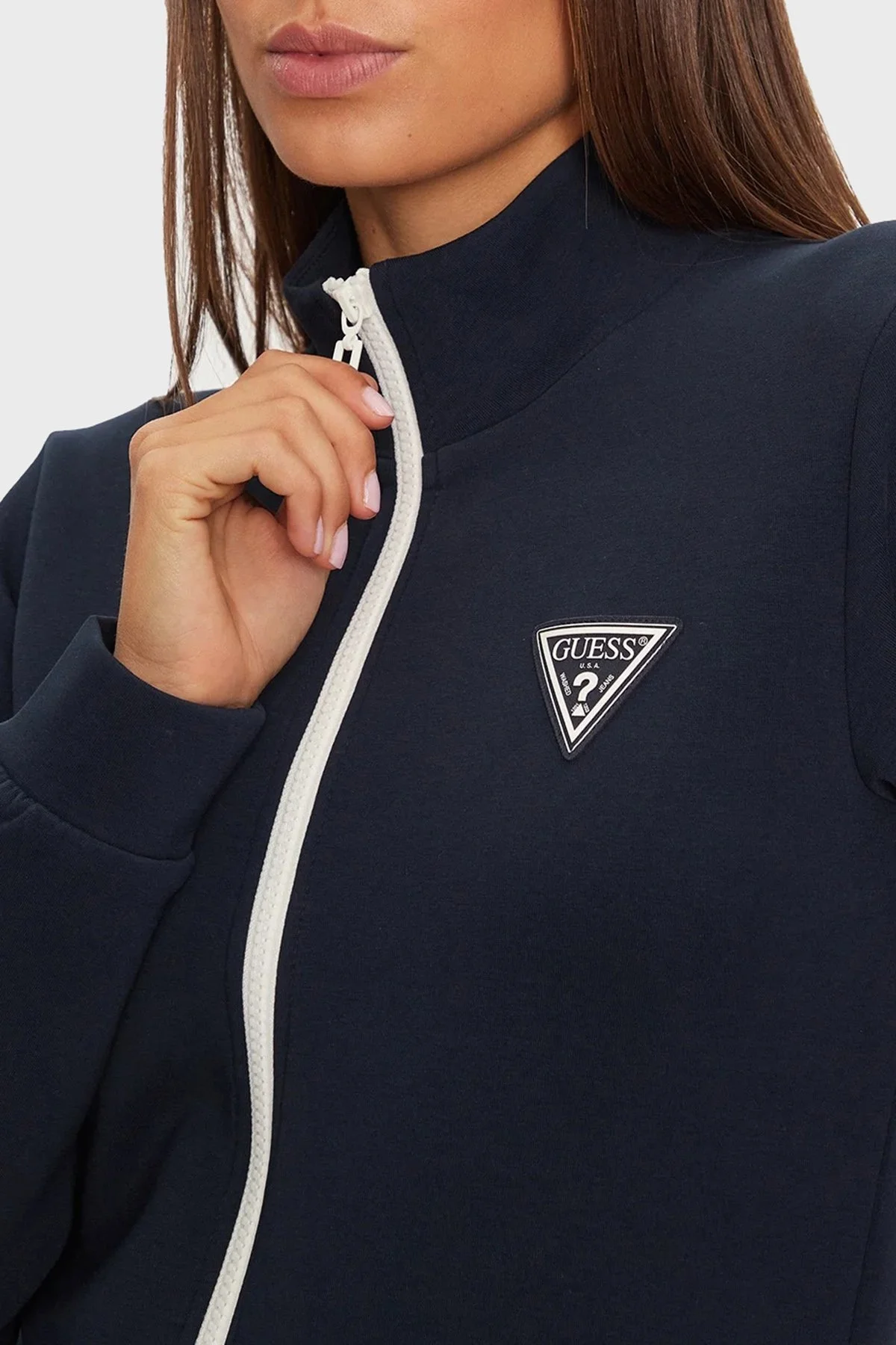 Guess Ann Full Zip Logolu Regular Fit Dik Yaka V3BQ12KBCK2 Bayan Sweat V3BQ12 KBCK2 A71W LACİVERT - 4