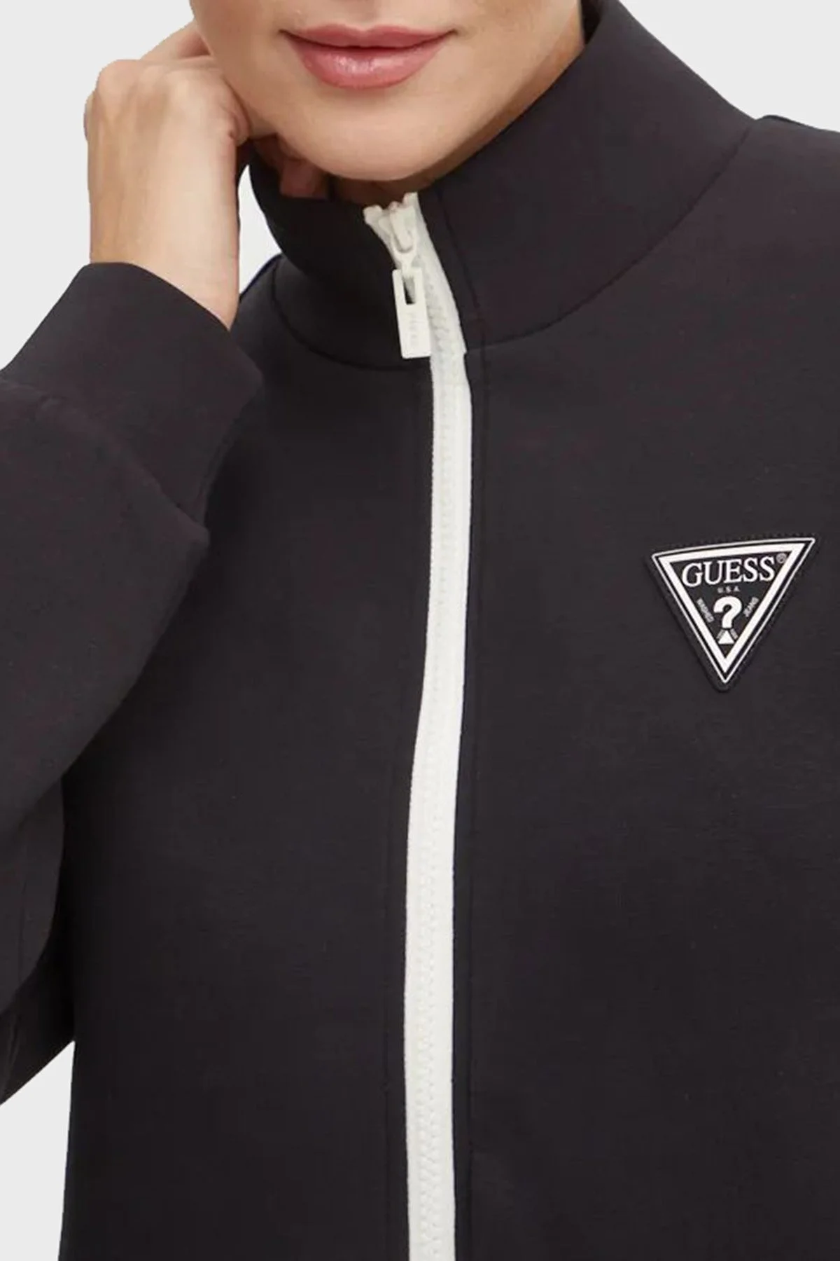 Guess Ann Full Zip Logolu Regular Fit Dik Yaka V3BQ12KBCK2 Bayan Sweat V3BQ12 KBCK2 JBLK SİYAH - 4