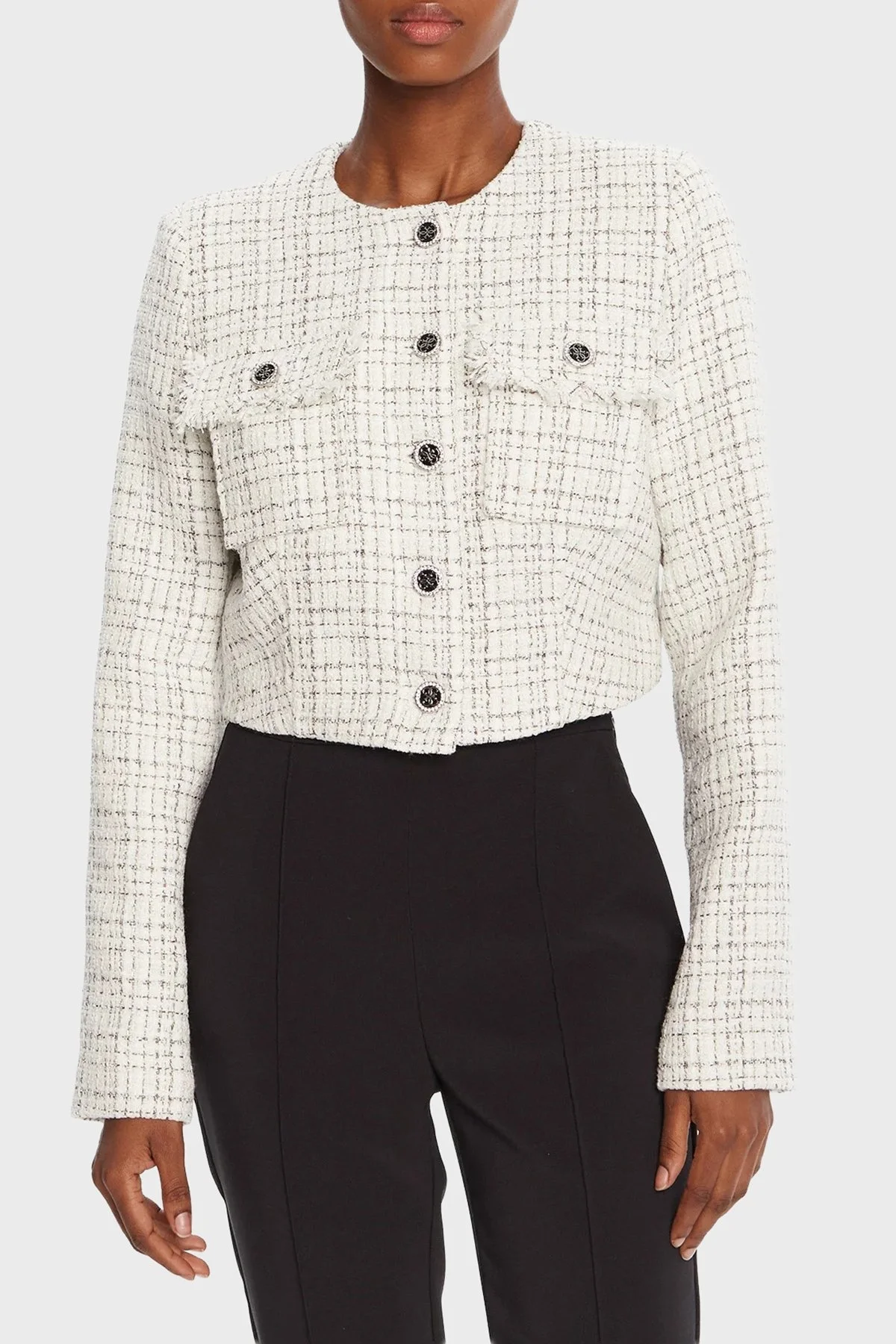 Guess Annamaria Regular Fit Bisiklet Yaka Tüvit Kısa W5YN44WHDB2 Bayan Ceket W5YN44 WHDB2 F0LL BEYAZ - 1