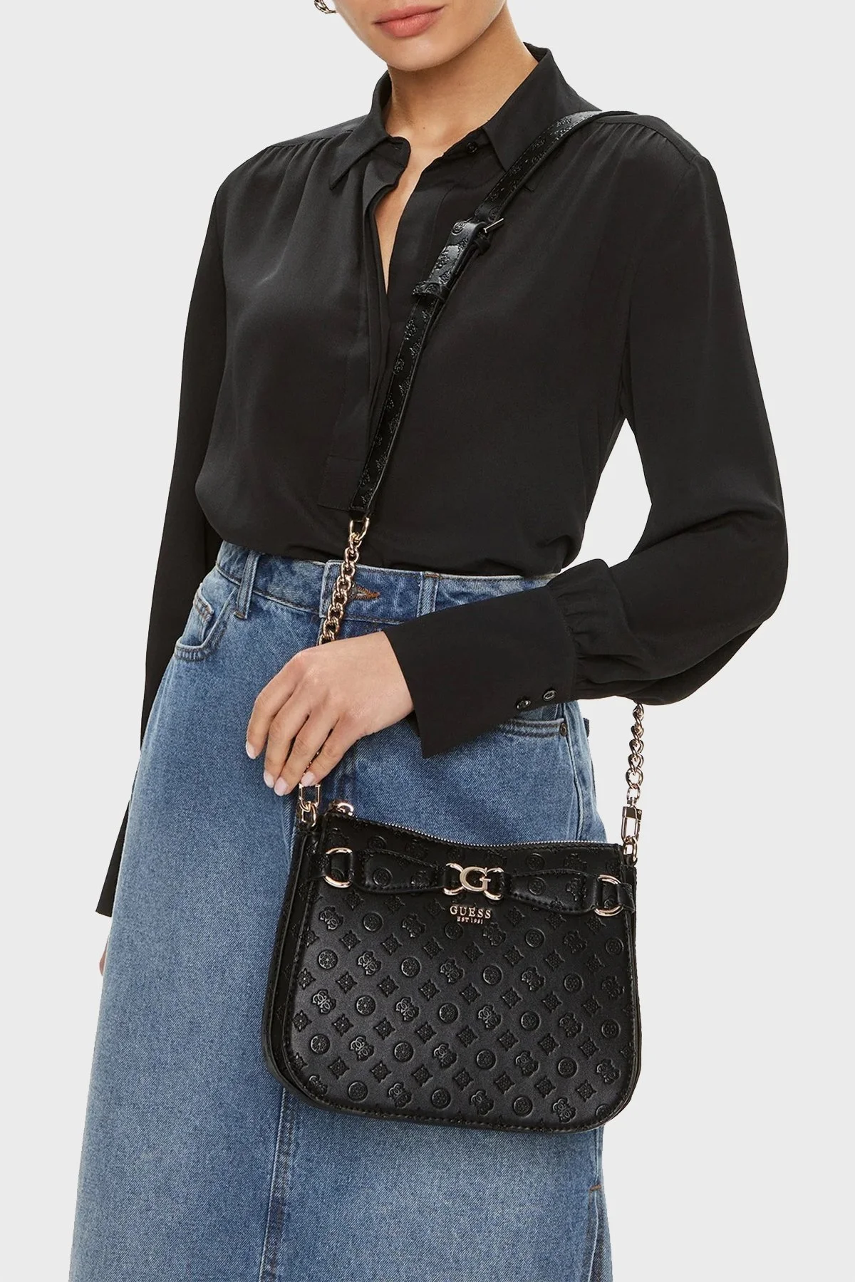 Guess Arlena Logolu Fermuarlı Çıkarılabilir Zincir Askılı HWPG9336040 Bayan Çanta HWPG93 36040 BLO SİYAH - 2