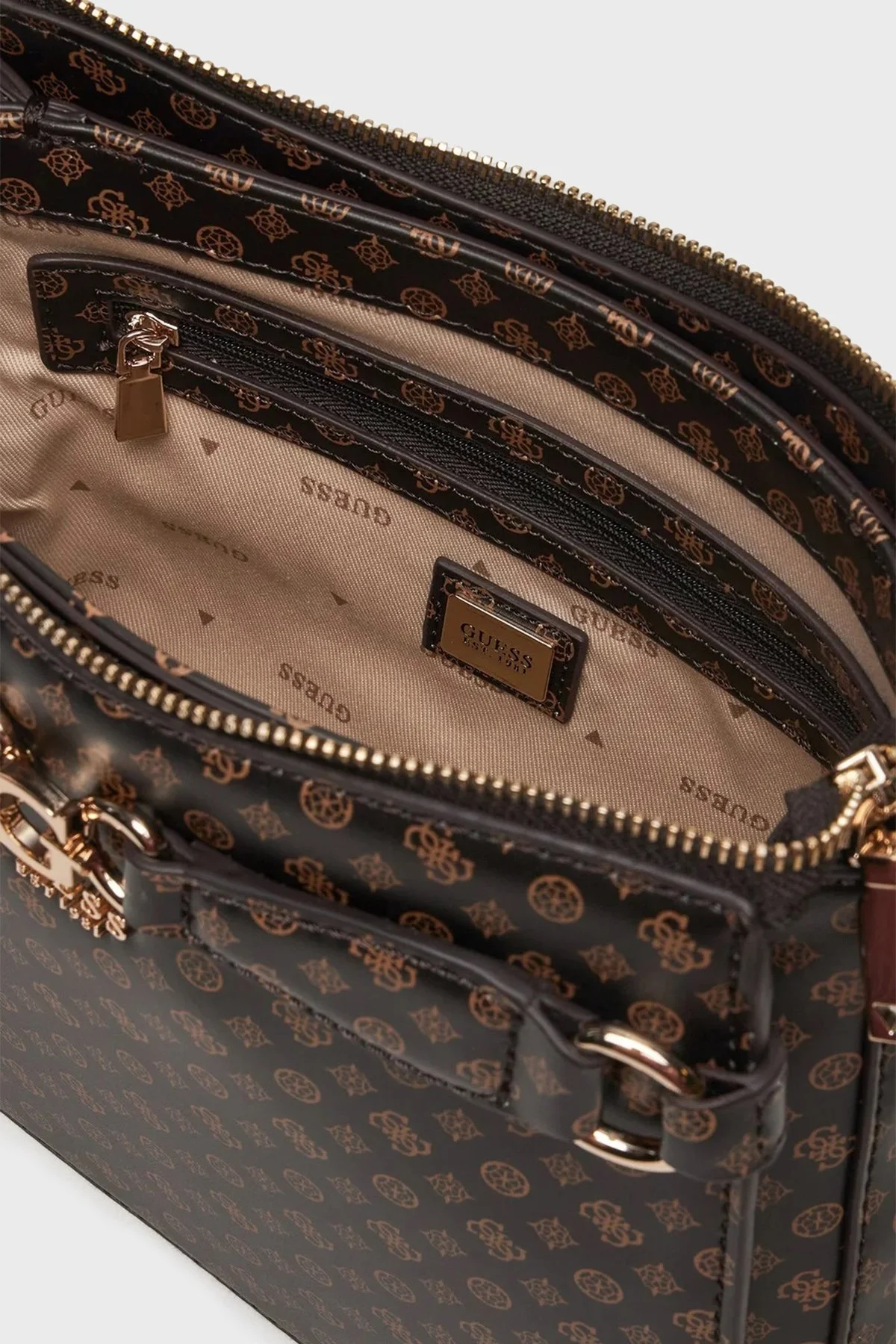 Guess Arlena Logolu Fermuarlı Çıkarılabilir Zincir Askılı HWPS9336040 Bayan Çanta HWPS93 36040 MLO KAHVE - 5