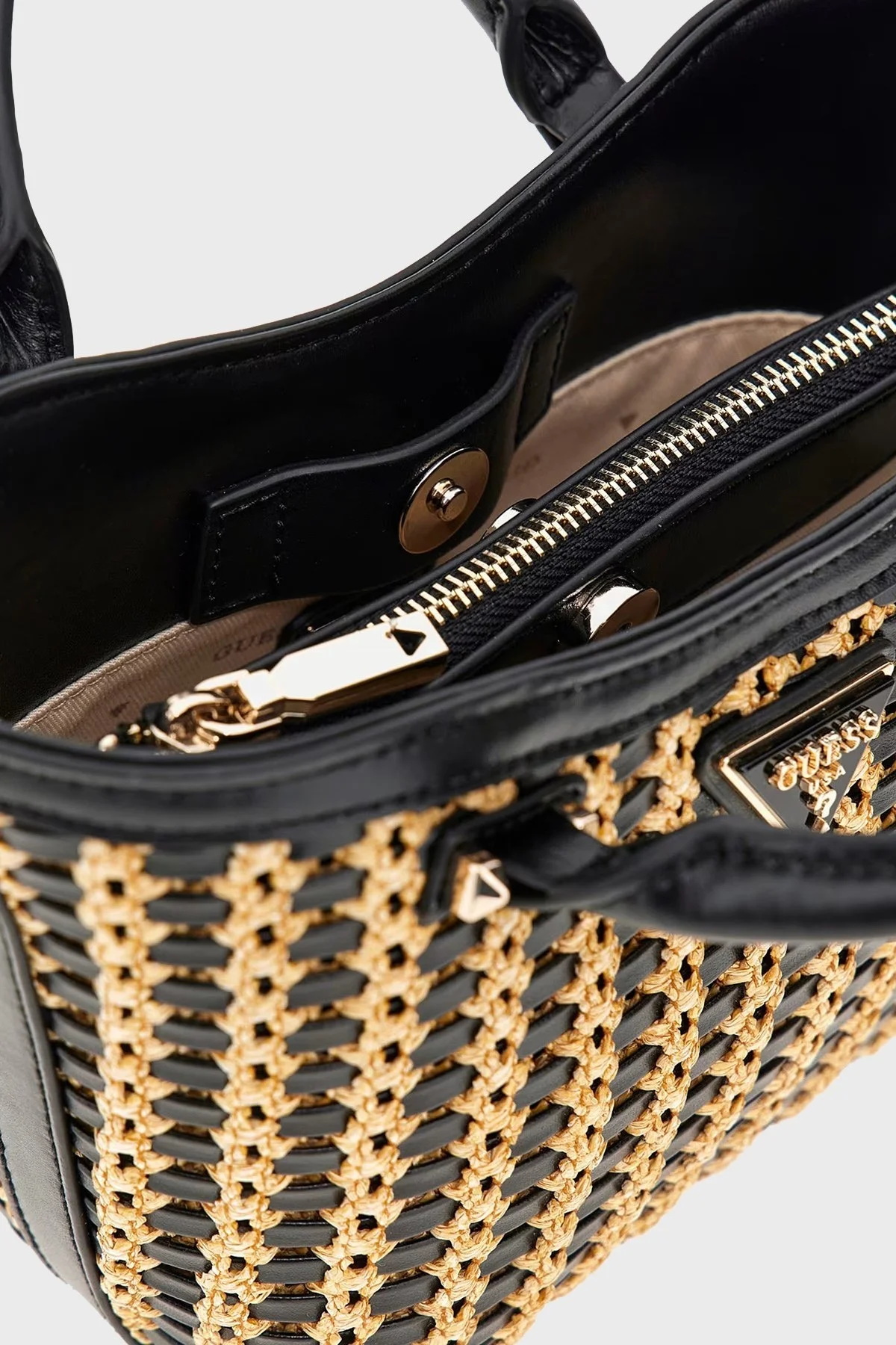 Guess Atalia Çıkarılabilir Zincir Askılı HWWG9647750 Bayan Çanta HWWG96 47750 NTB SİYAH-BEJ - 11