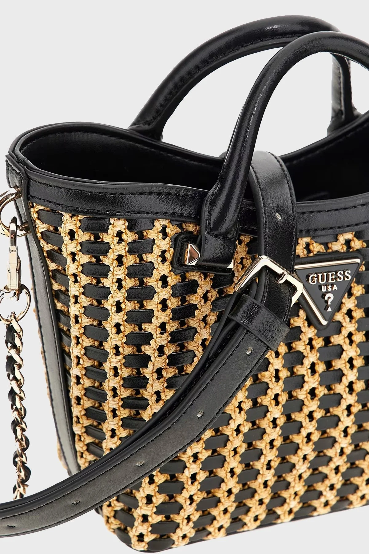 Guess Atalia Çıkarılabilir Zincir Askılı HWWG9647750 Bayan Çanta HWWG96 47750 NTB SİYAH-BEJ - 12