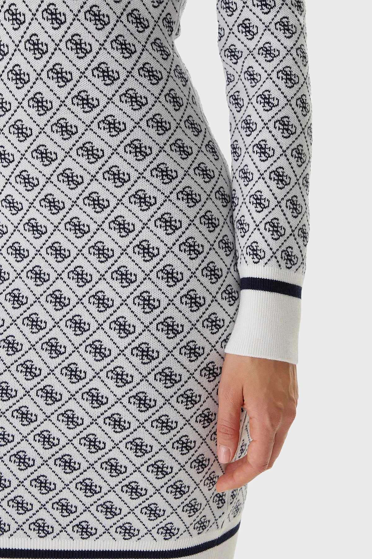 Guess Aubrey Yün Karışımlı Logolu Slim Fit V Yaka Mini W5BK25Z3JD2 Bayan Elbise W5BK25 Z3JD2 F0YU BEYAZ - 5