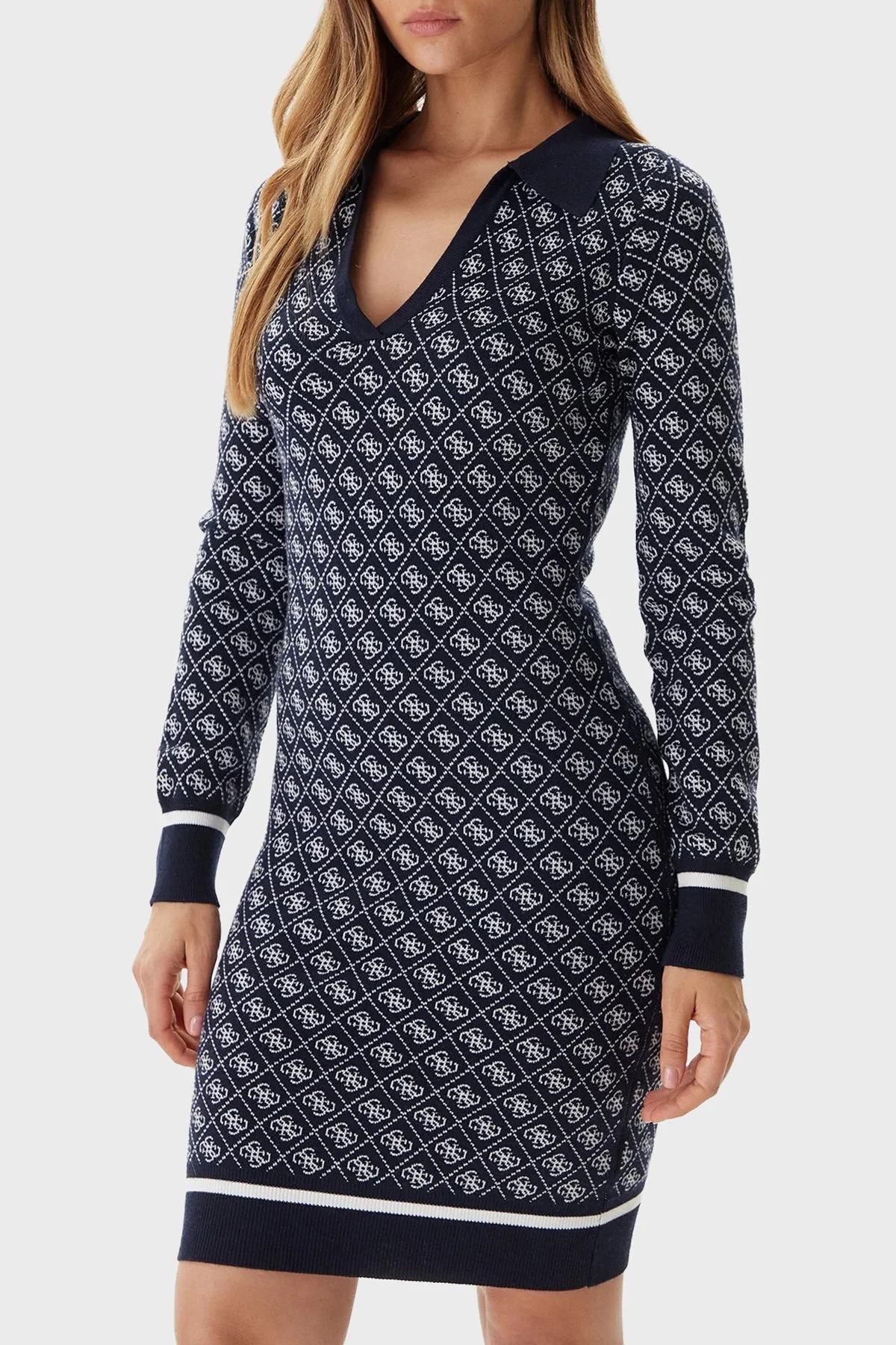 Guess Aubrey Yün Karışımlı Logolu Slim Fit V Yaka Mini W5BK25Z3JD2 Bayan Elbise W5BK25 Z3JD2 FBDI SİYAH - 1