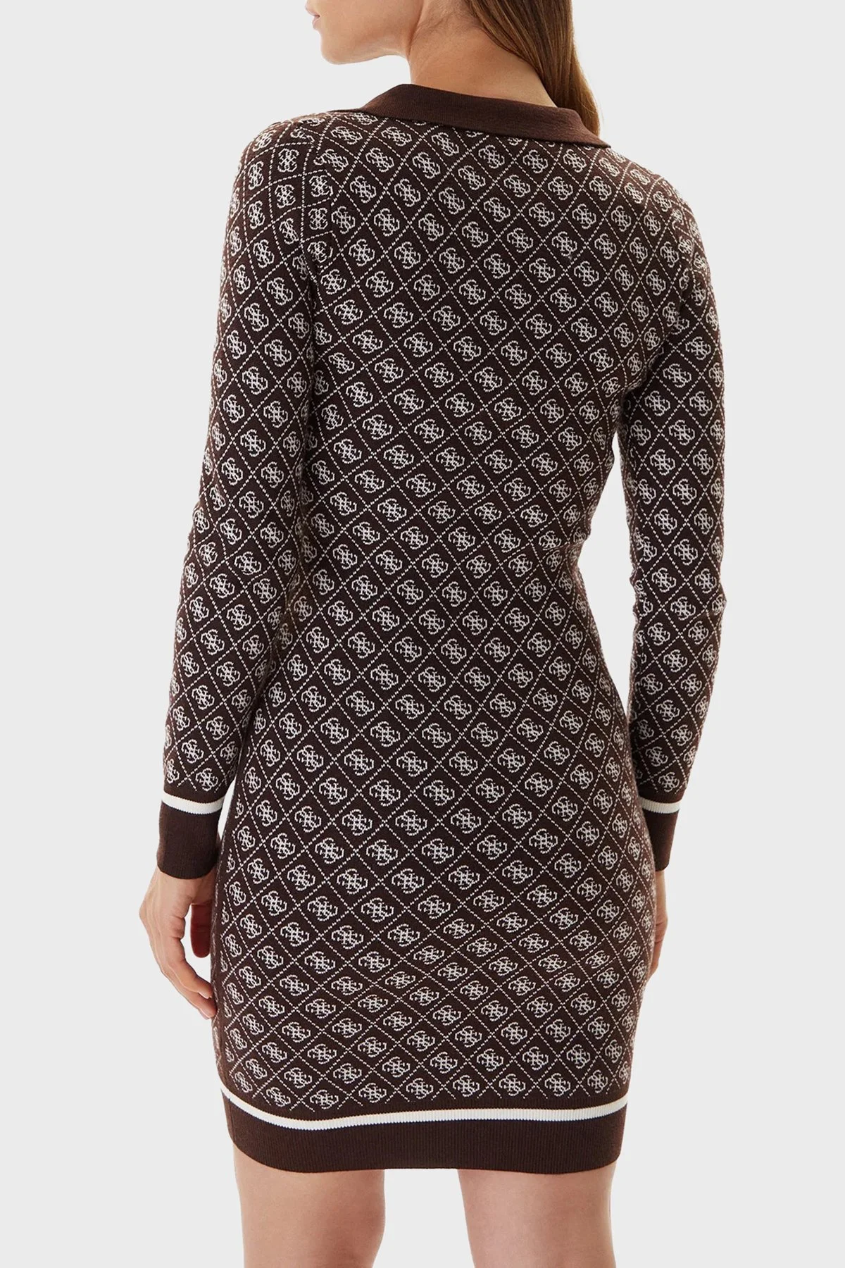 Guess Aubrey Yün Karışımlı Logolu Slim Fit V Yaka Mini W5BK25Z3JD2 Bayan Elbise W5BK25 Z3JD2 FNHT KAHVE - 3