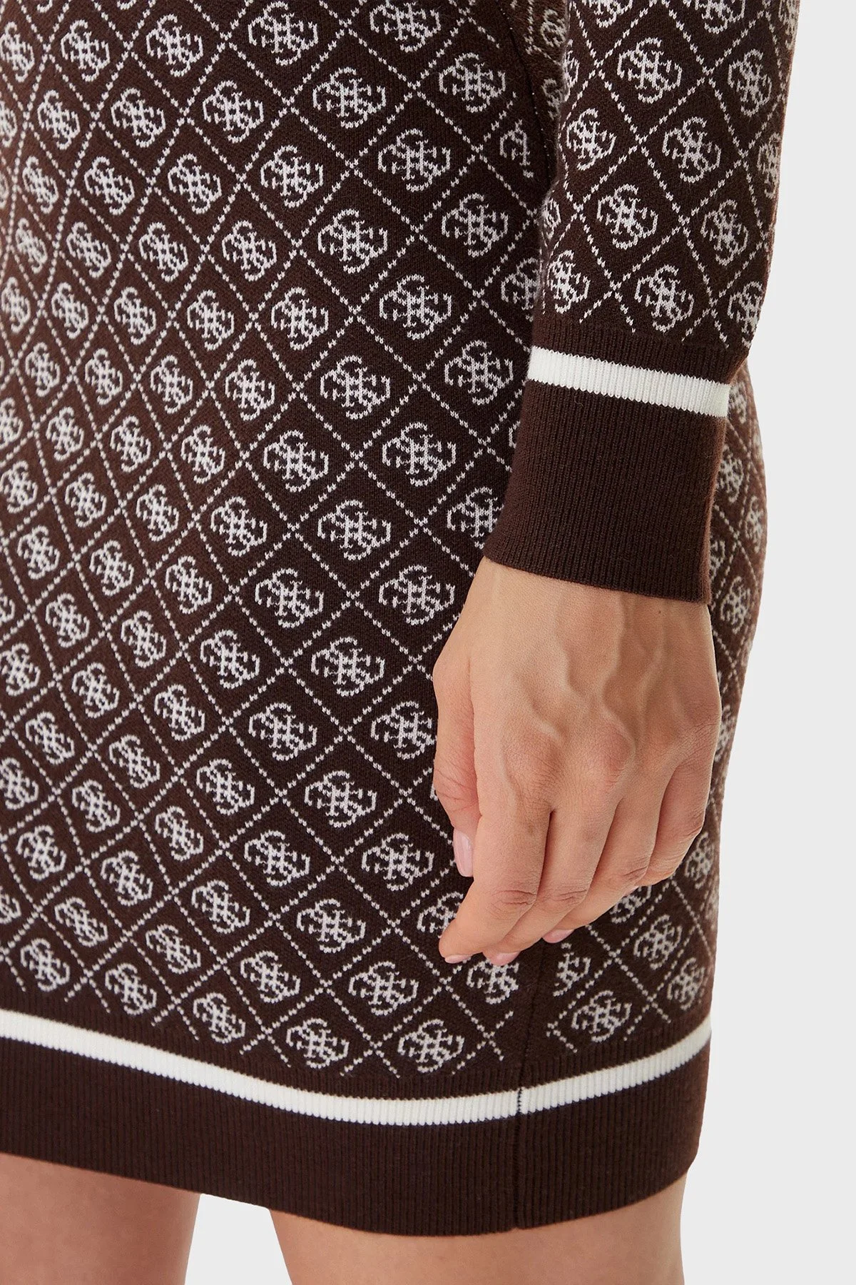 Guess Aubrey Yün Karışımlı Logolu Slim Fit V Yaka Mini W5BK25Z3JD2 Bayan Elbise W5BK25 Z3JD2 FNHT KAHVE - 5