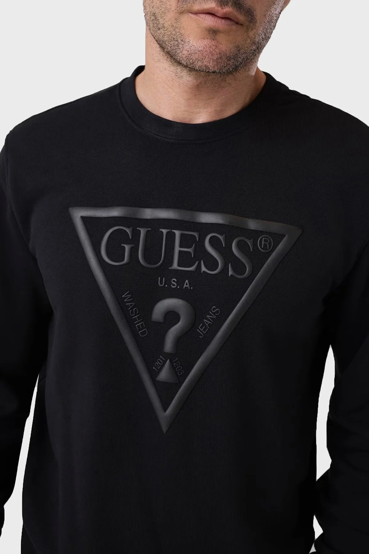 Guess Audley Logolu Pamuklu Bisiklet Yaka M6YQ37K4103 Erkek Sweat M6YQ37 K4103 JBLK Siyah - 4