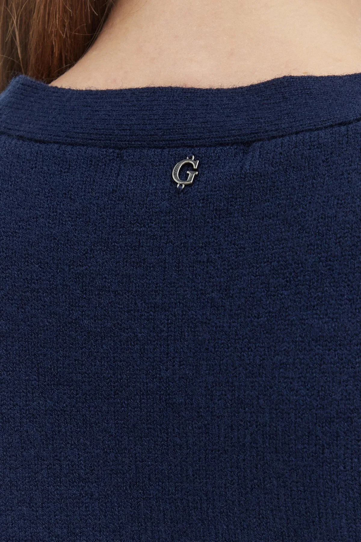 Guess Baklava Desenli V Yaka Düğmeli W6BR47Z1446 Kadın Kazak W6BR47 Z1446 F5YX Lacivert - 5