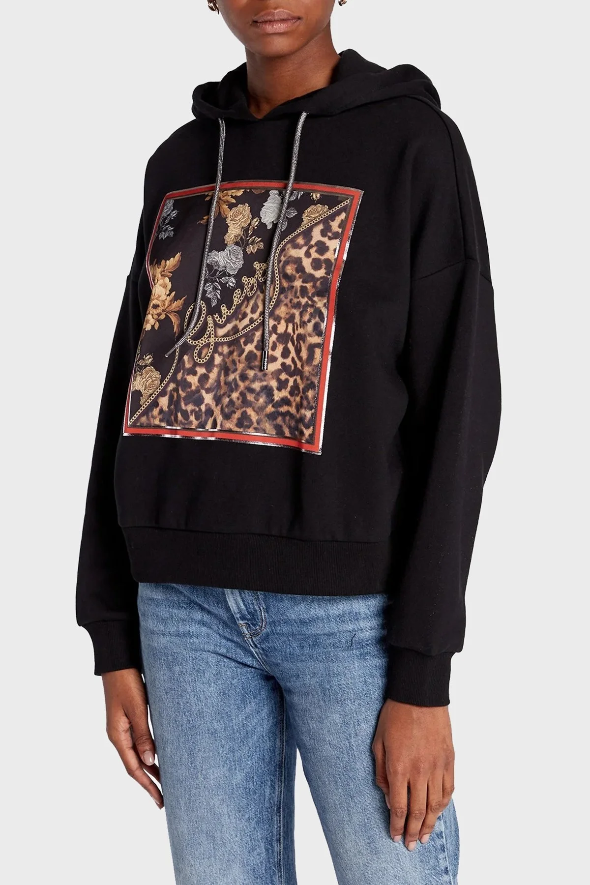 Guess Baskılı Kapüşonlu Regular Fit Pamuklu Zenovia Bayan Sweat W2BQ10K9YH1 JBLK SİYAH - 1