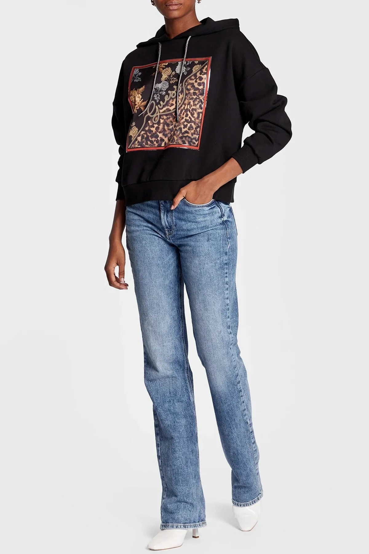 Guess Baskılı Kapüşonlu Regular Fit Pamuklu Zenovia Bayan Sweat W2BQ10K9YH1 JBLK SİYAH - 2