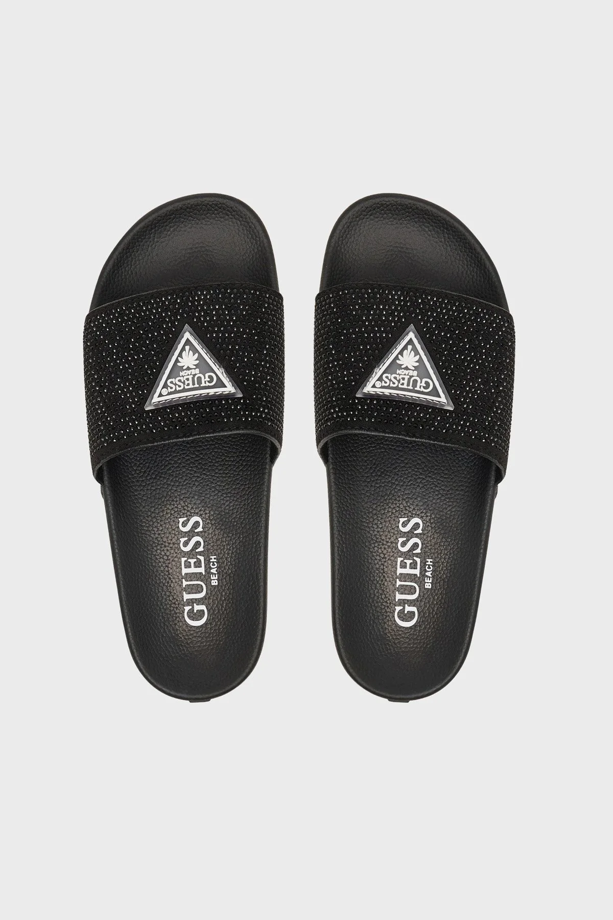 Guess Beach Taşlı Üçgen Logolu E6GZ16BB00F Kadın Terlik E6GZ16 BB00F JBLK SİYAH - 3