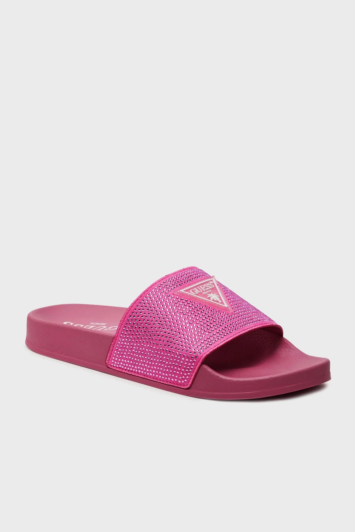 Guess Beach Taşlı Üçgen Logolu Plaj E4GZ25BB00F Kadın Terlik E4GZ25 BB00F G4D6 FUŞYA - 2