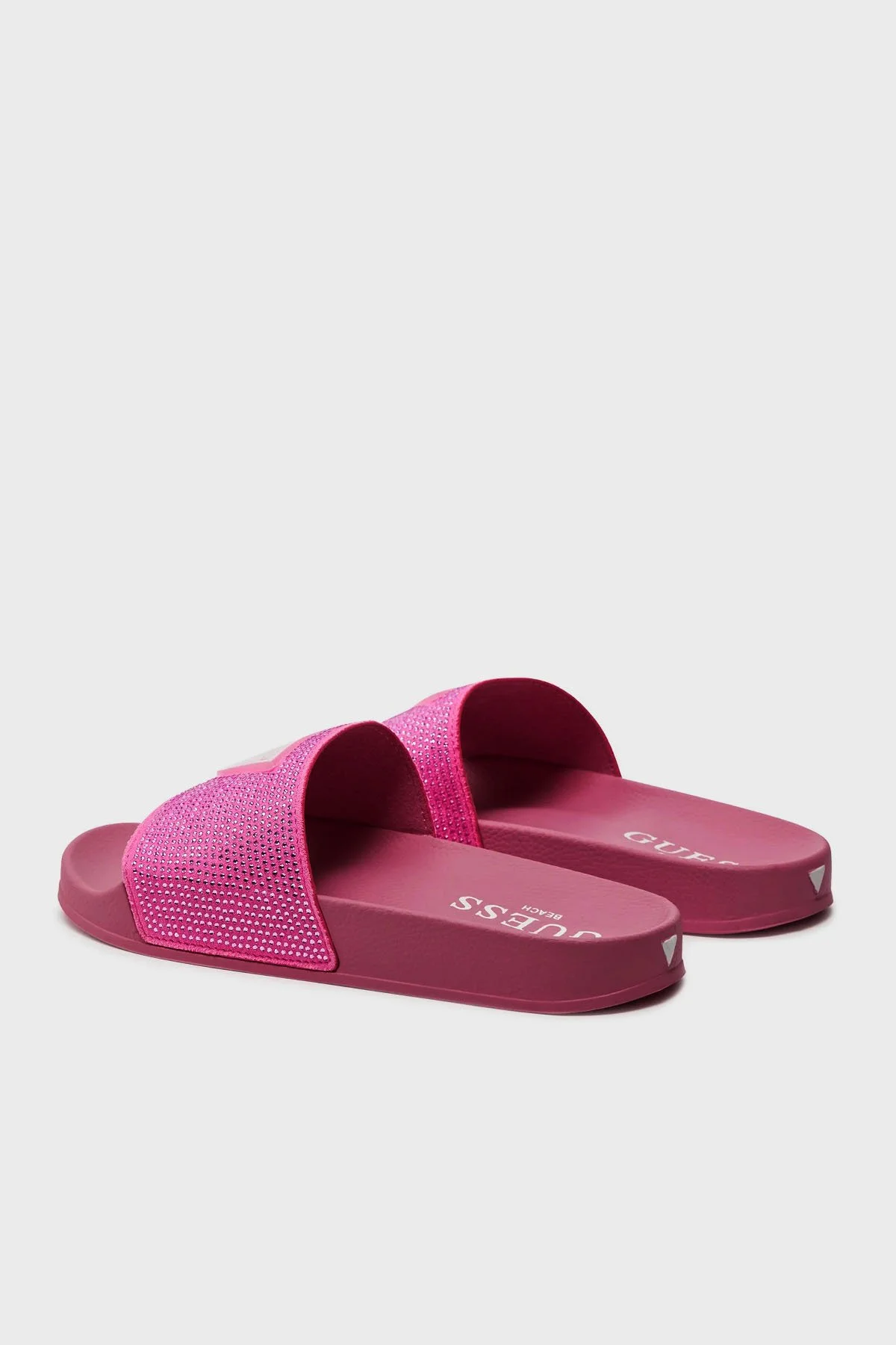 Guess Beach Taşlı Üçgen Logolu Plaj E4GZ25BB00F Kadın Terlik E4GZ25 BB00F G4D6 FUŞYA - 3