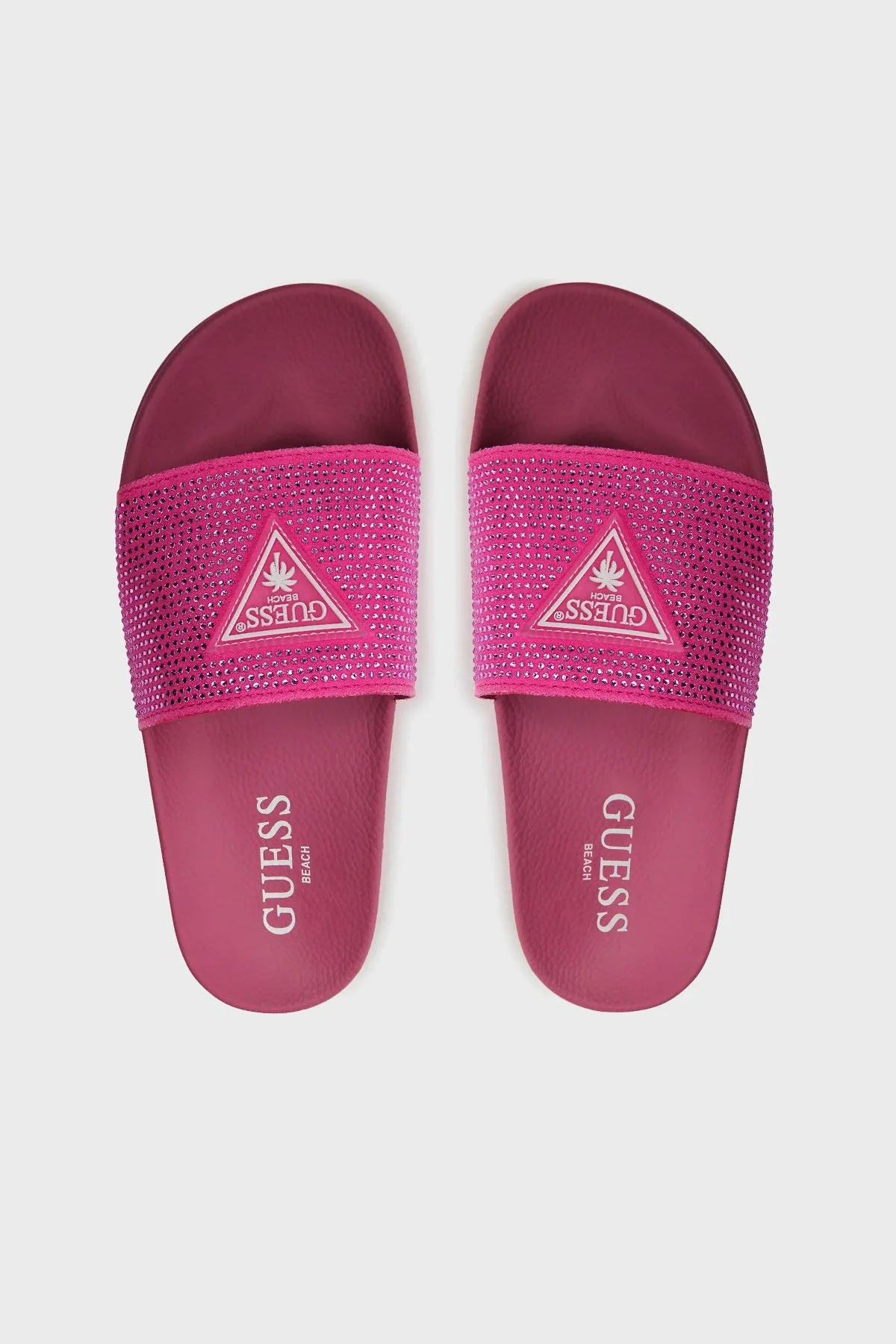 Guess Beach Taşlı Üçgen Logolu Plaj E4GZ25BB00F Kadın Terlik E4GZ25 BB00F G4D6 FUŞYA - 5