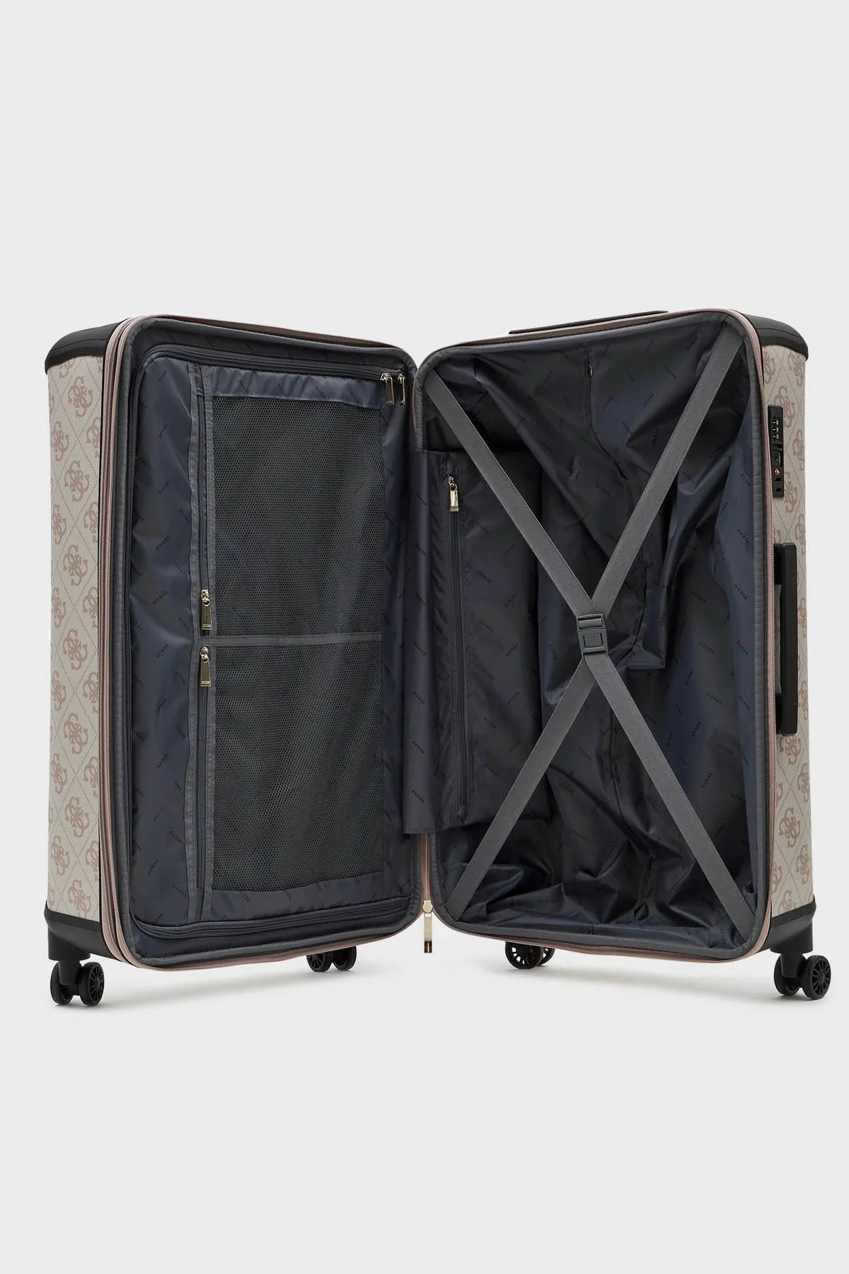 Guess Berta Logolu Fermuarlı Şifre Kilitli Büyük Boy TWB86889880 Bayan Valiz TWB86889880 DVL BEJ - 4