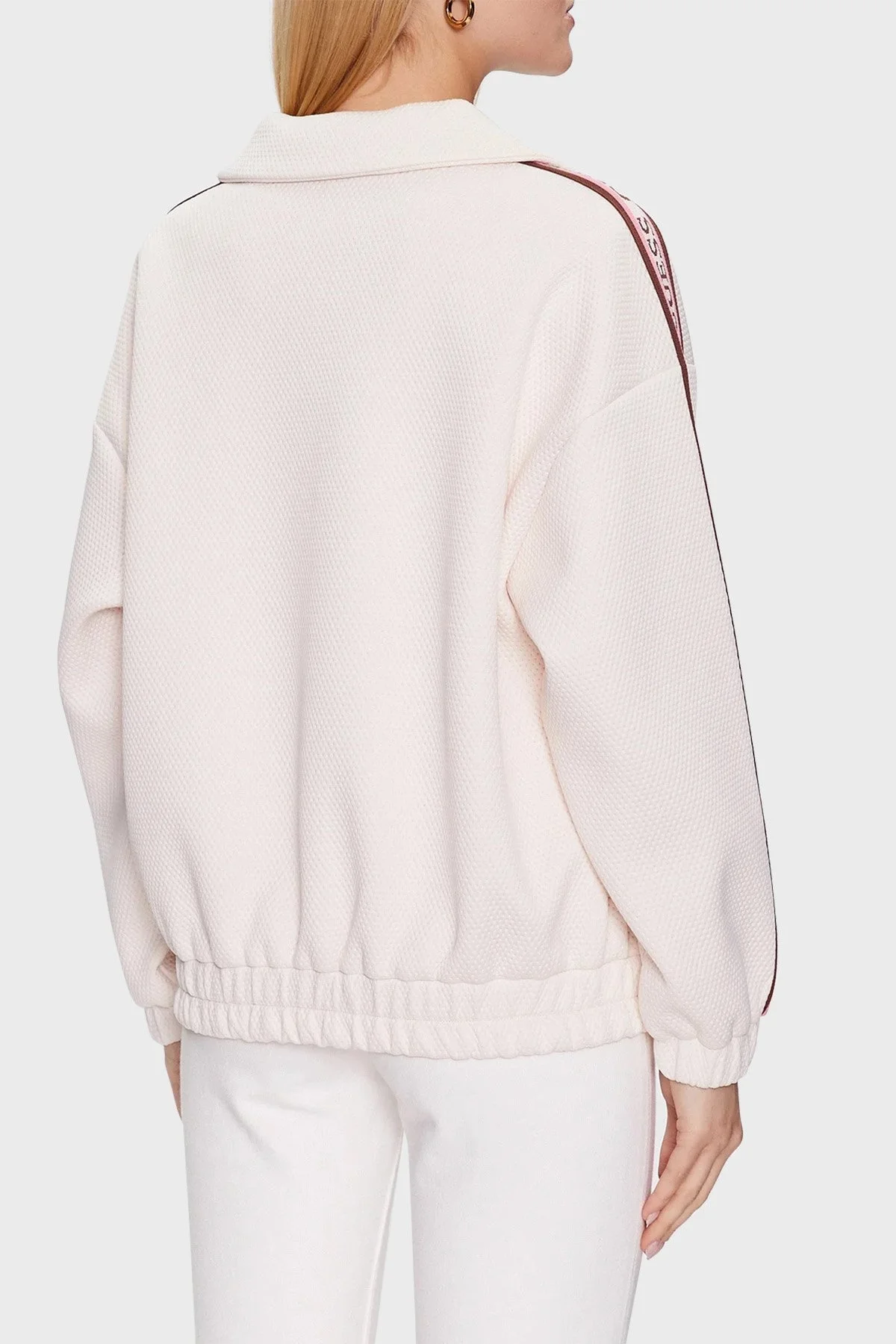 Guess Beulah Logo Şeritli Relaxed Fit Bomber Bayan Ceket V3YL01KBSK0 G65D BEJ - 2