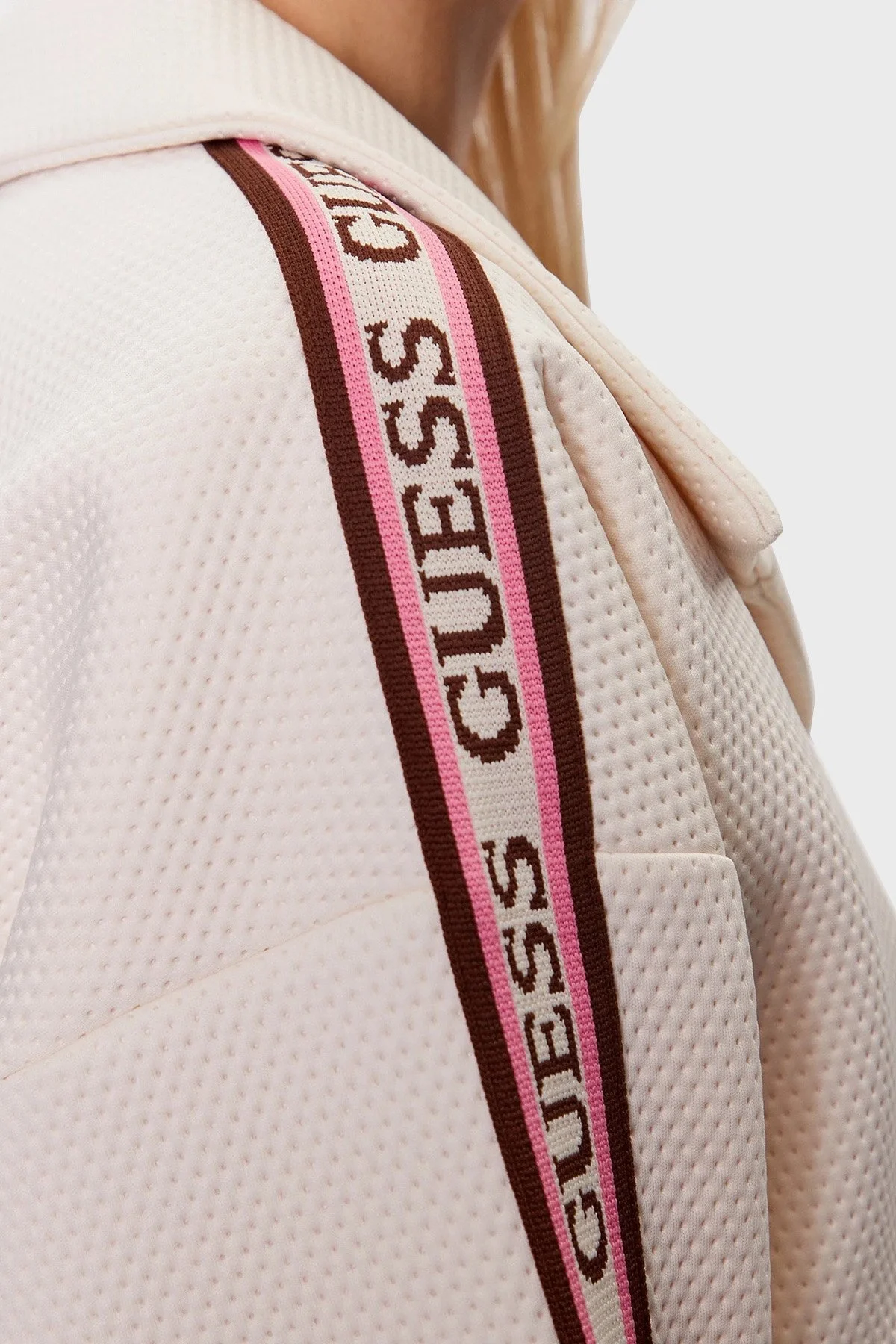 Guess Beulah Logo Şeritli Relaxed Fit Bomber Bayan Ceket V3YL01KBSK0 G65D BEJ - 5