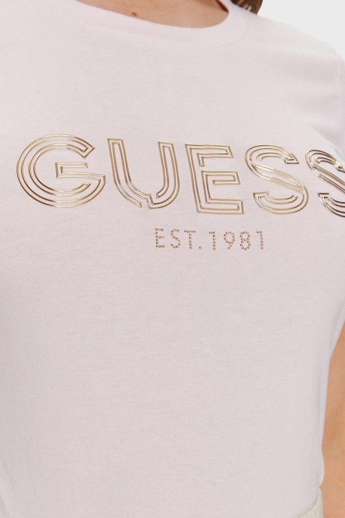 Guess Bold Logo Pamuklu Slim Fit Bisiklet Yaka W4RI29J1314A60W Bayan T Shirt W4RI29J1314 A60W PUDRA - 5
