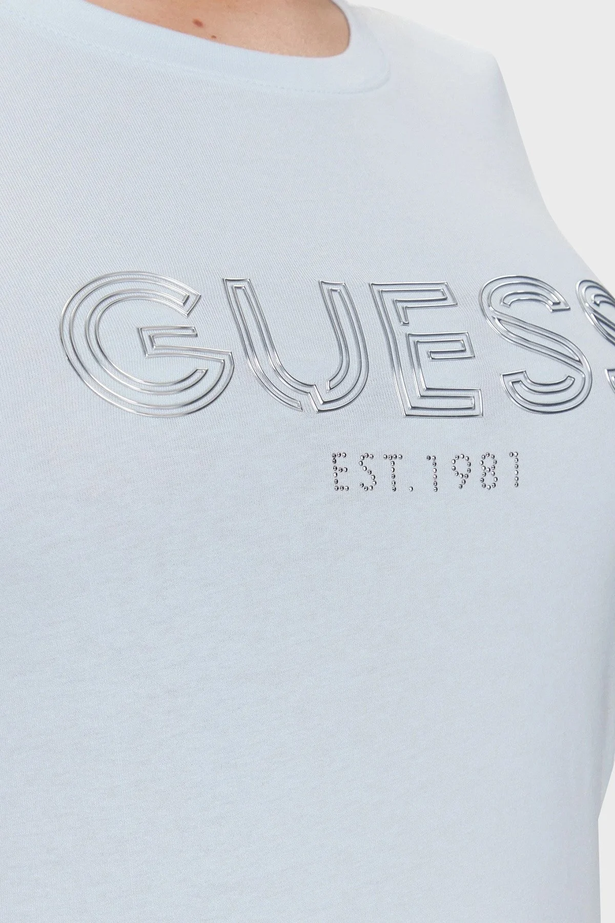 Guess Bold Logo Pamuklu Slim Fit Bisiklet Yaka W4RI29J1314A72R Bayan T Shirt W4RI29J1314 A72R AÇIK MAVİ - 4