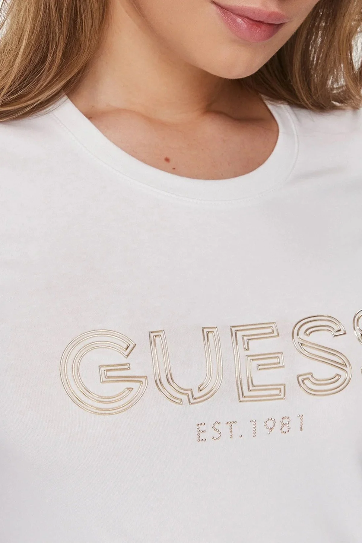 Guess Bold Logo Pamuklu Slim Fit Bisiklet Yaka W4RI29J1314G011 Bayan T Shirt W4RI29J1314 G011 BEYAZ - 4