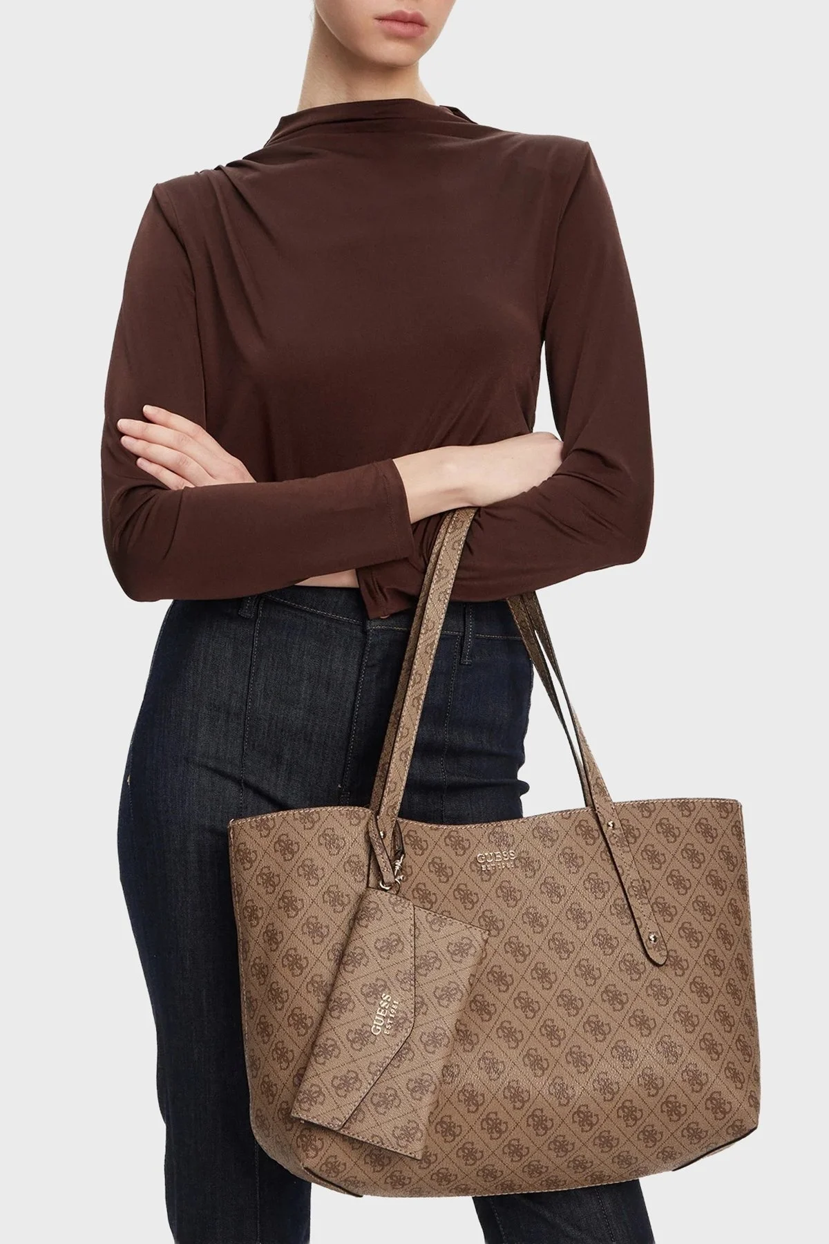 Guess Brenton 4G Logo Baskılı Sabit Çift Askılı Büyük HWLG9648230 Bayan Çanta HWLG96 48230 LTL KAHVE - 2