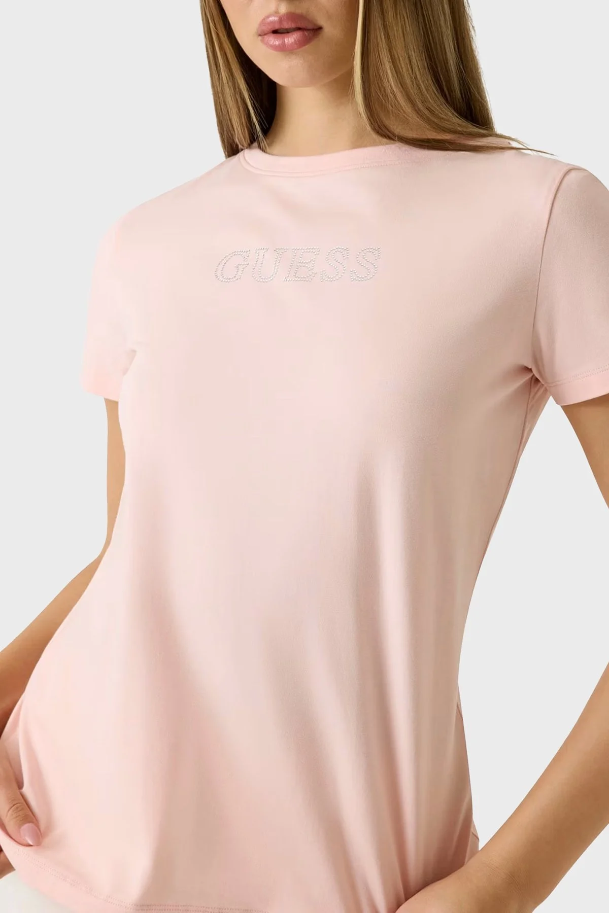 Guess Briana Pamuklu Regular Fit Taşlı Logolu Bisiklet Yaka V3BI11J1314 Bayan T Shirt V3BI11 J1314 G63M Pudra - 4