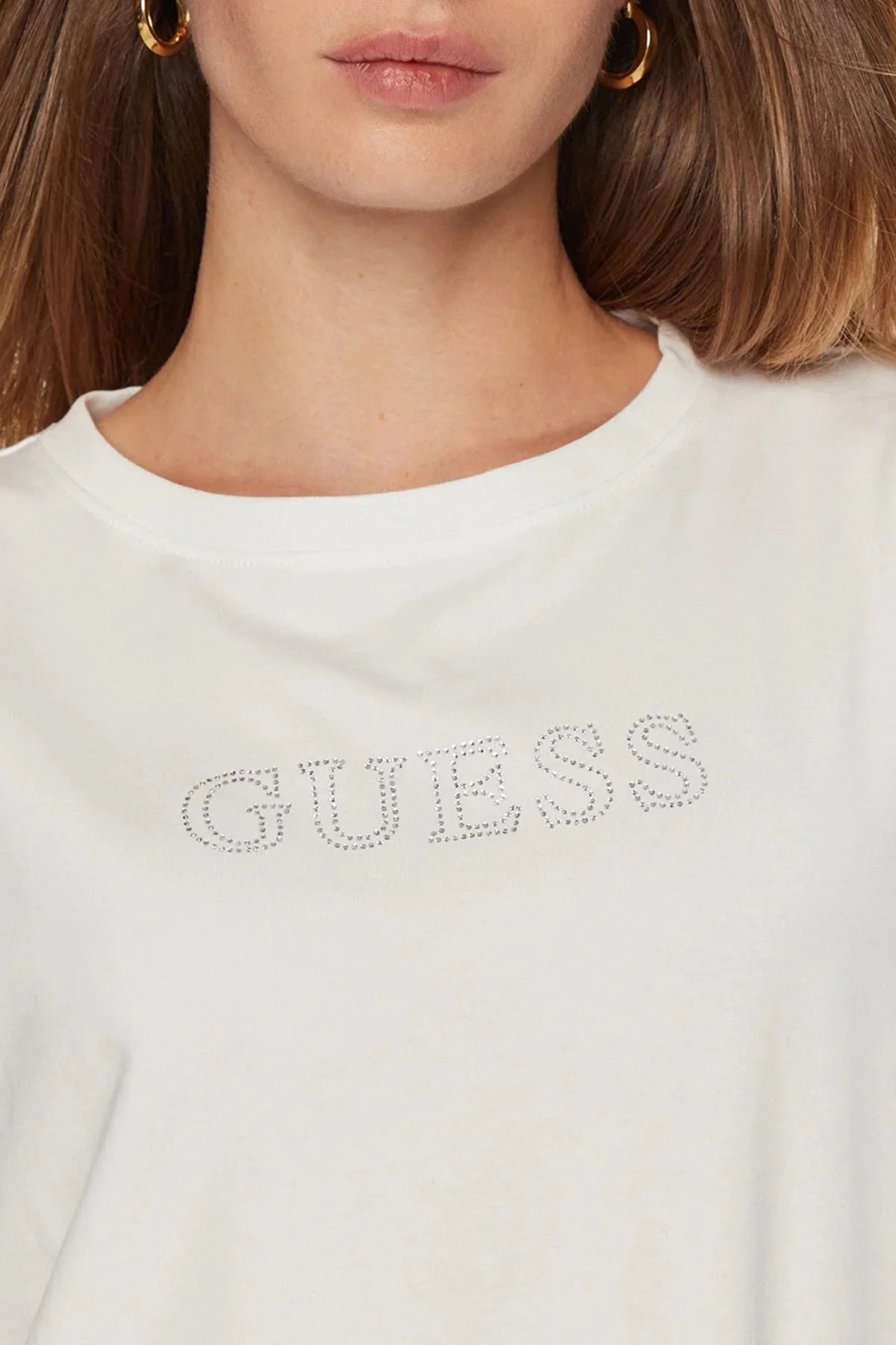 Guess Briana Pamuklu Relaxed Fit Taşlı Logolu V3BI11J1314 Bayan T Shirt V3BI11 J1314 G011 BEYAZ - 4