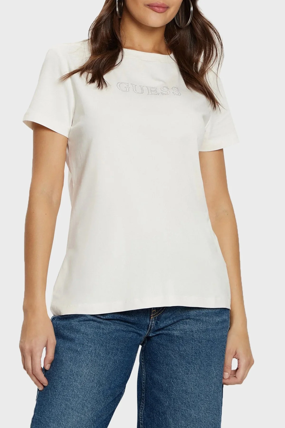 Guess Briana Pamuklu Relaxed Fit Taşlı Logolu V3BI11J1314 Bayan T Shirt V3BI11 J1314 G6F4 PUDRA - 6