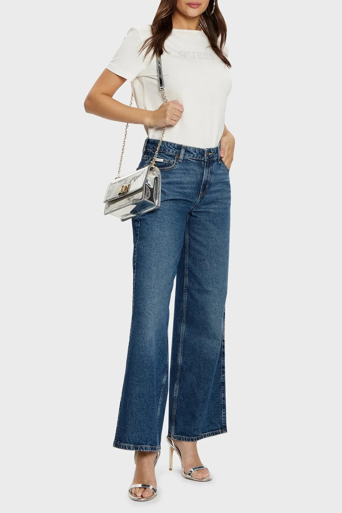 Guess Briana Pamuklu Relaxed Fit Taşlı Logolu V3BI11J1314 Bayan T Shirt V3BI11 J1314 G6F4 PUDRA - 7