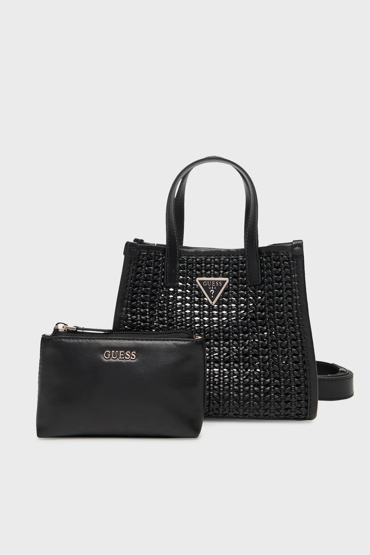Guess Brigitta Hasır Görünümlü Çıkarılabilir Askılı Mini HWWZ7206770 Bayan Çanta HWWZ72 06770 BLA SİYAH - 1