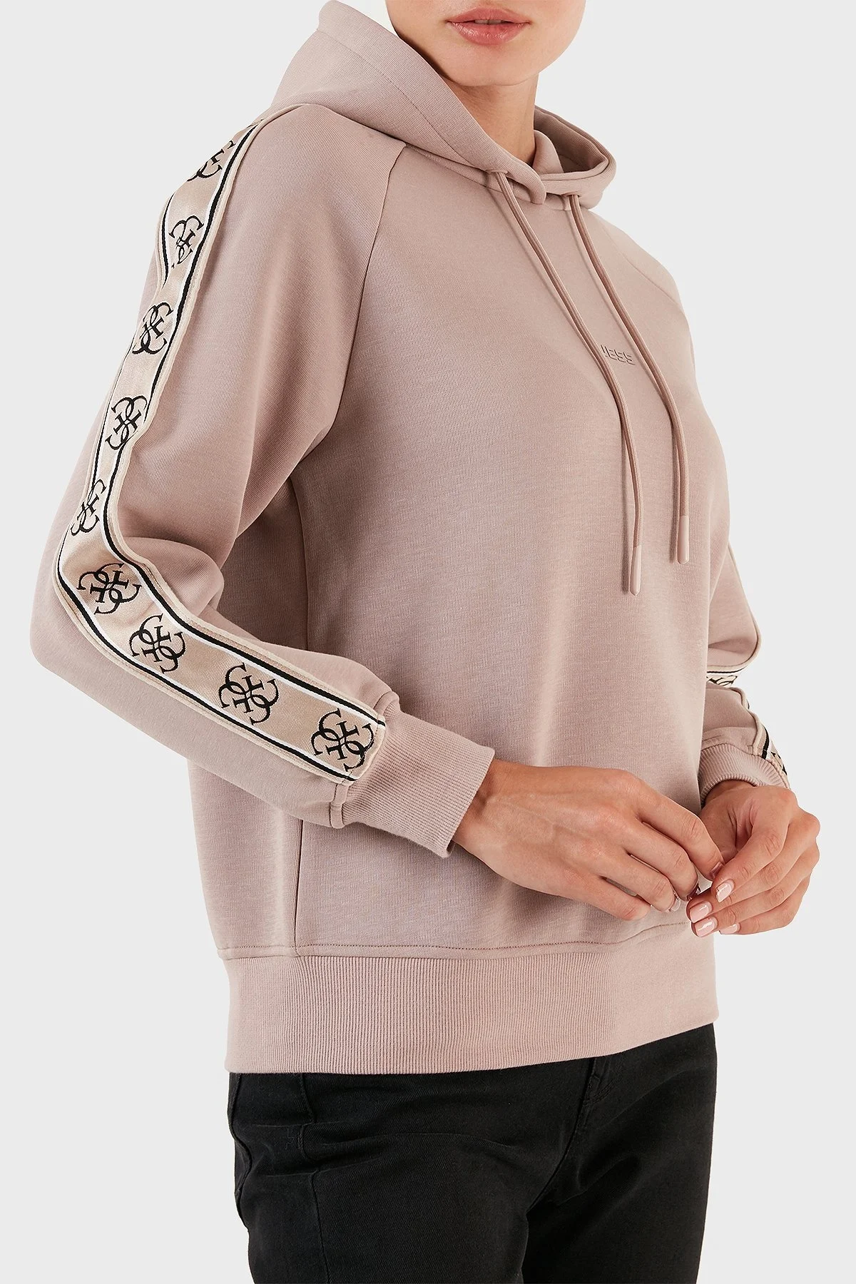 Guess Britney Logo Şeritli Pamuklu Kapüşonlu Regular Fit Bayan Sweat V2YQ15KB3P2 G4Q9 VİZON - 3