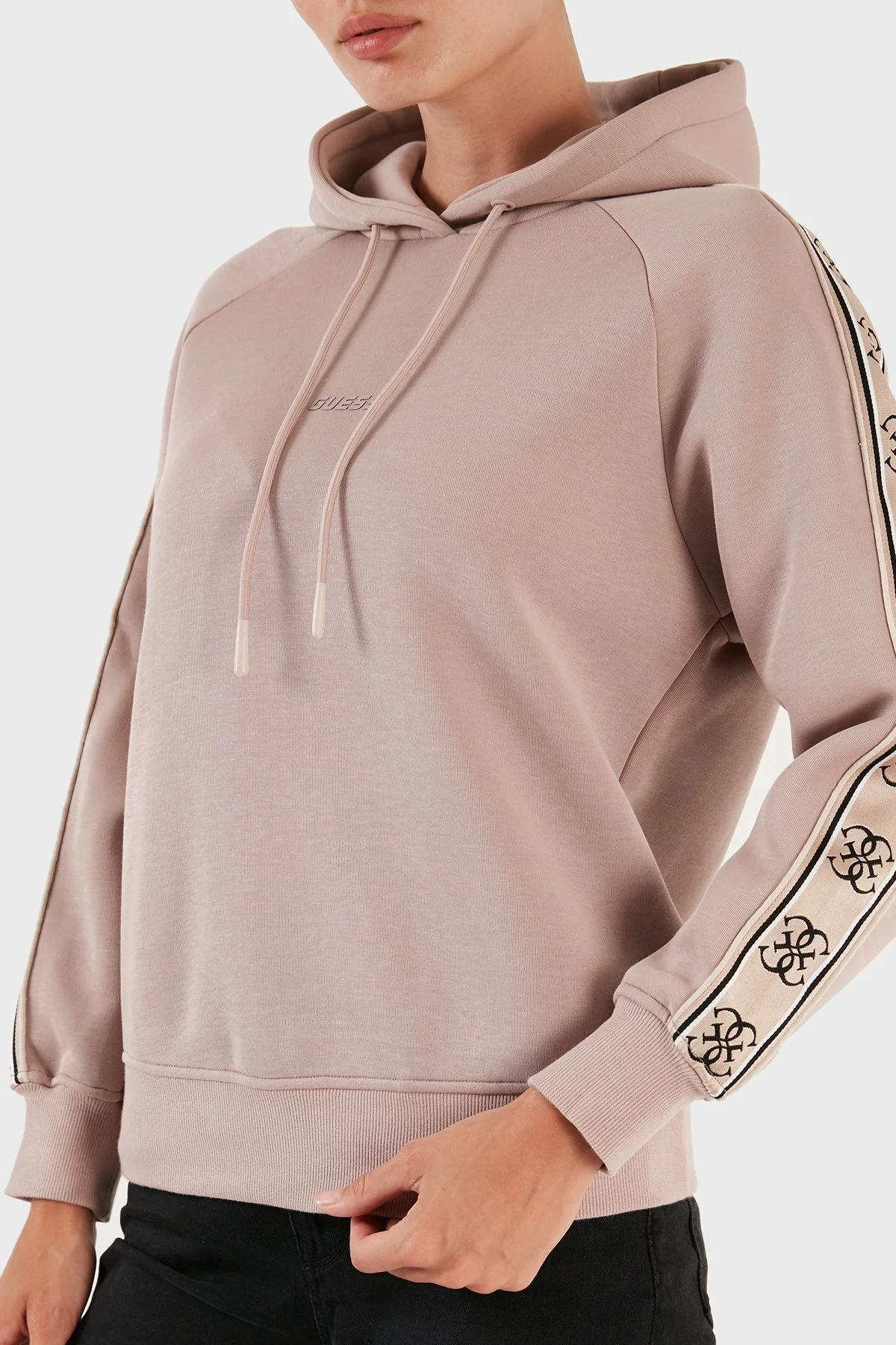Guess Britney Logo Şeritli Pamuklu Kapüşonlu Regular Fit Bayan Sweat V2YQ15KB3P2 G4Q9 VİZON - 4