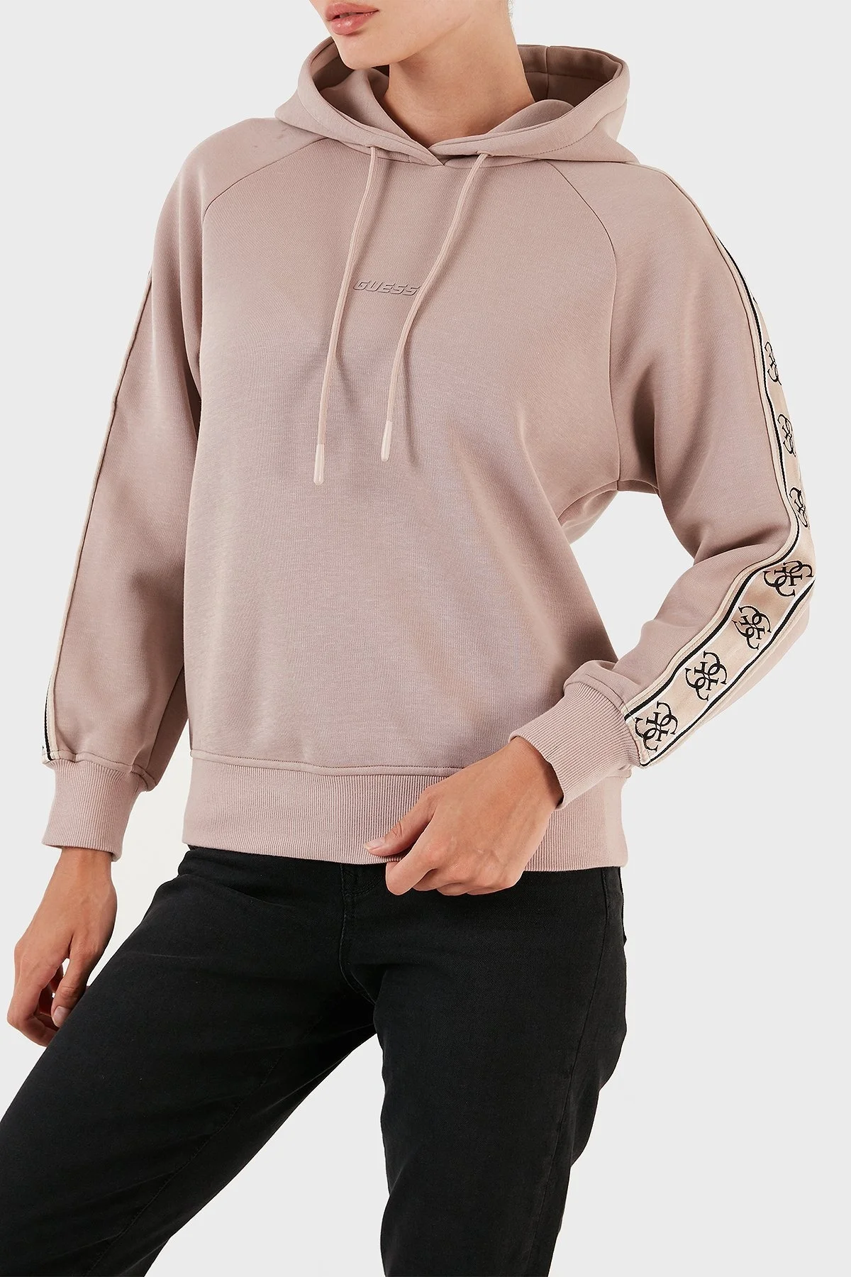 Guess Britney Logo Şeritli Pamuklu Kapüşonlu Regular Fit Bayan Sweat V2YQ15KB3P2 G4Q9 VİZON - 5