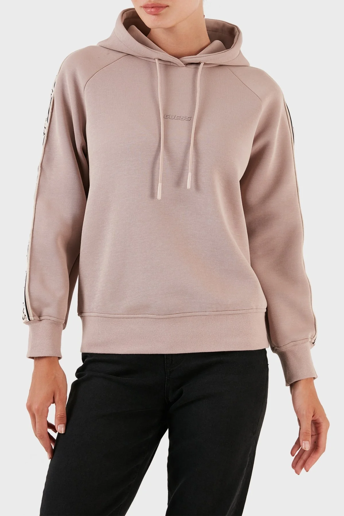 Guess Britney Logo Şeritli Pamuklu Kapüşonlu Regular Fit Bayan Sweat V2YQ15KB3P2 G4Q9 VİZON - 6