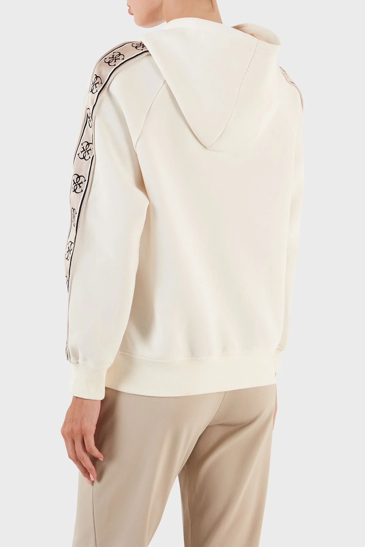 Guess Britney Logo Şeritli Pamuklu Kapüşonlu Regular Fit Bayan Sweat V2YQ15KB3P2 G6K5 EKRU - 2