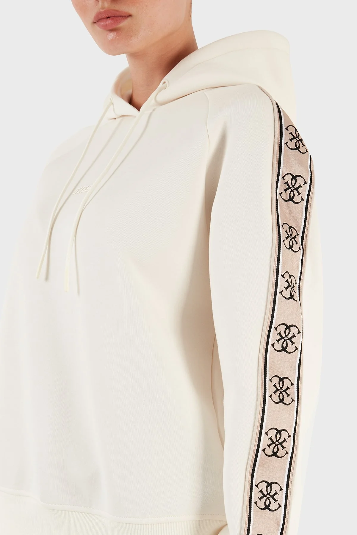 Guess Britney Logo Şeritli Pamuklu Kapüşonlu Regular Fit Bayan Sweat V2YQ15KB3P2 G6K5 EKRU - 5